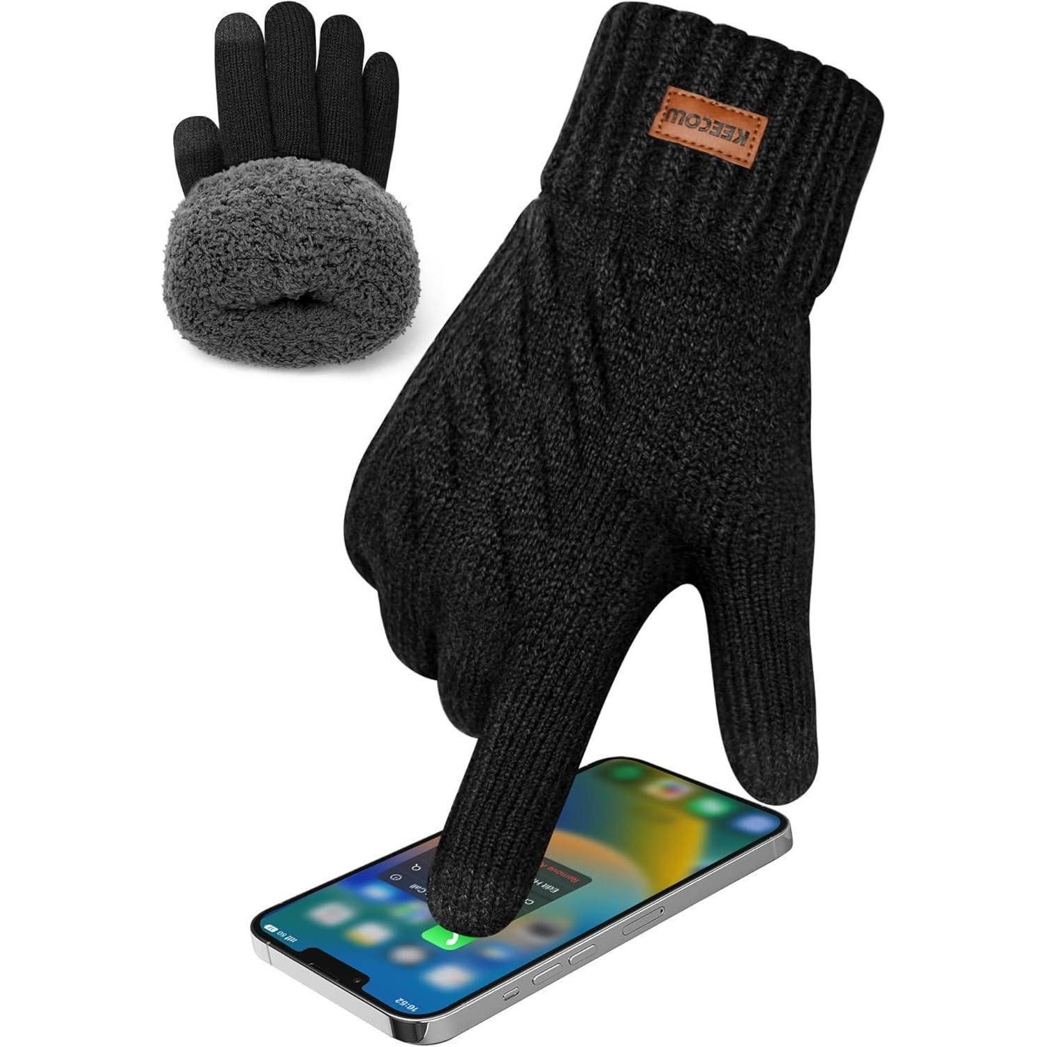 LuxusKollektion Strickhandschuhe Handschuhe Herren Touchscreen Thermo Fleece Strick Outdoor Schwarz