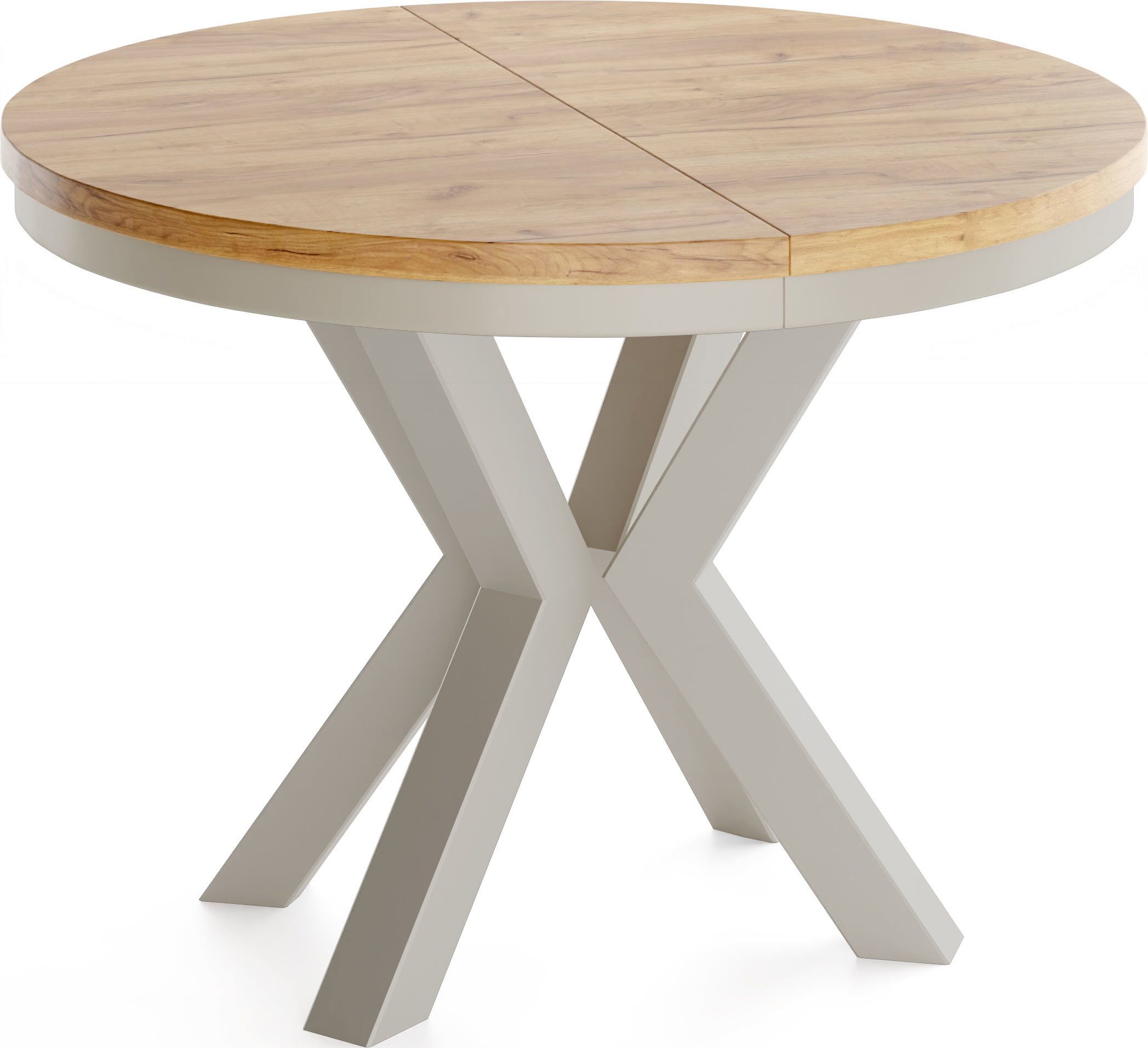 WFL GROUP Esstisch Clara Grau-Beige Loft rund ausziehbar mit Grau-Beige Metallbeinen (MADE IN EU, erhältlich in zwei Größen – 100/120 cm, ausziehbar auf 180/200 cm), platzsparender Industrial Tisch in Holzoptik für Wohnzimmer oder Küche