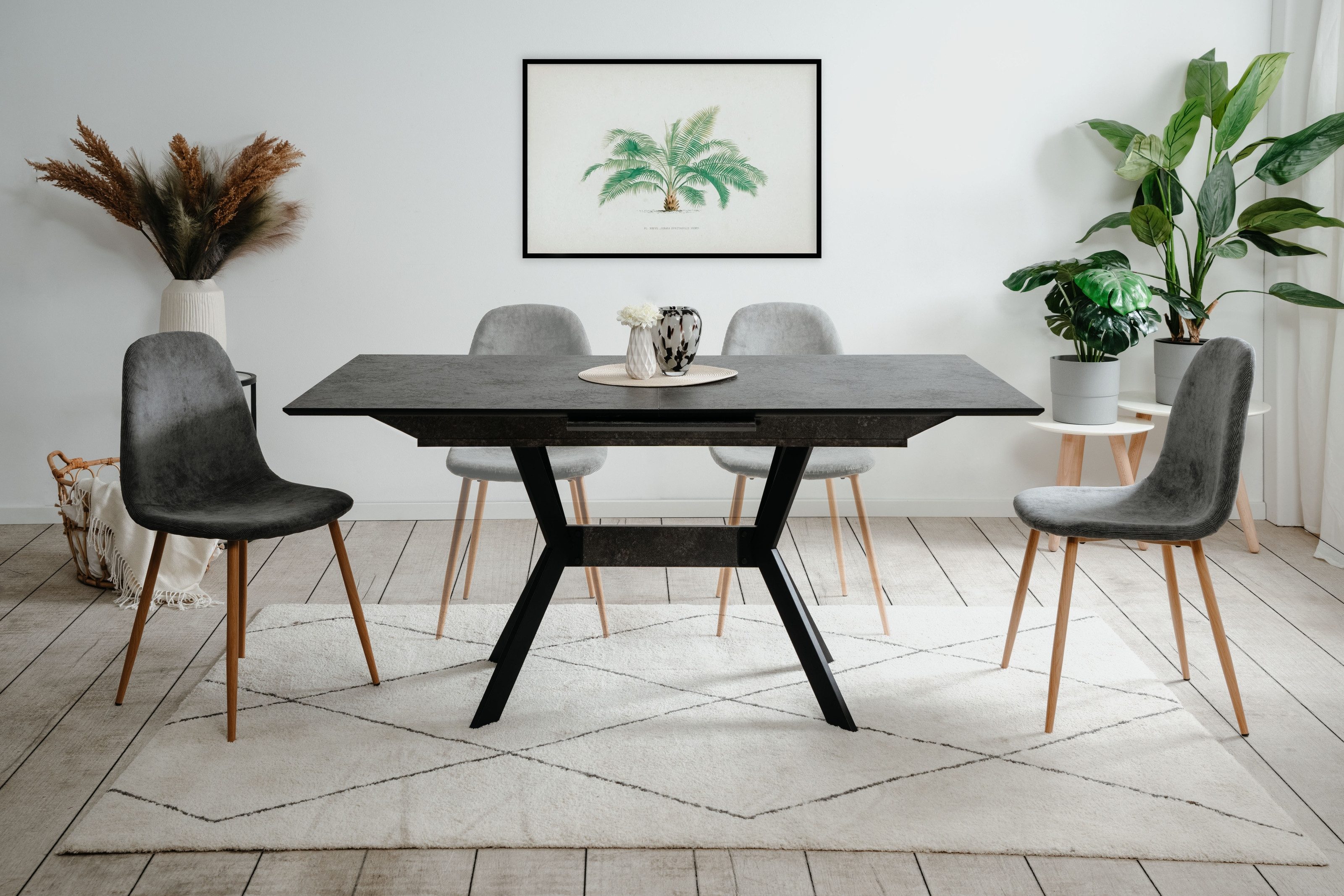 freiraum Kulissentisch Haro, ausziehbar bis 200cm, Dekor Stein dunkel - 160/200x76x90cm (BxHxT