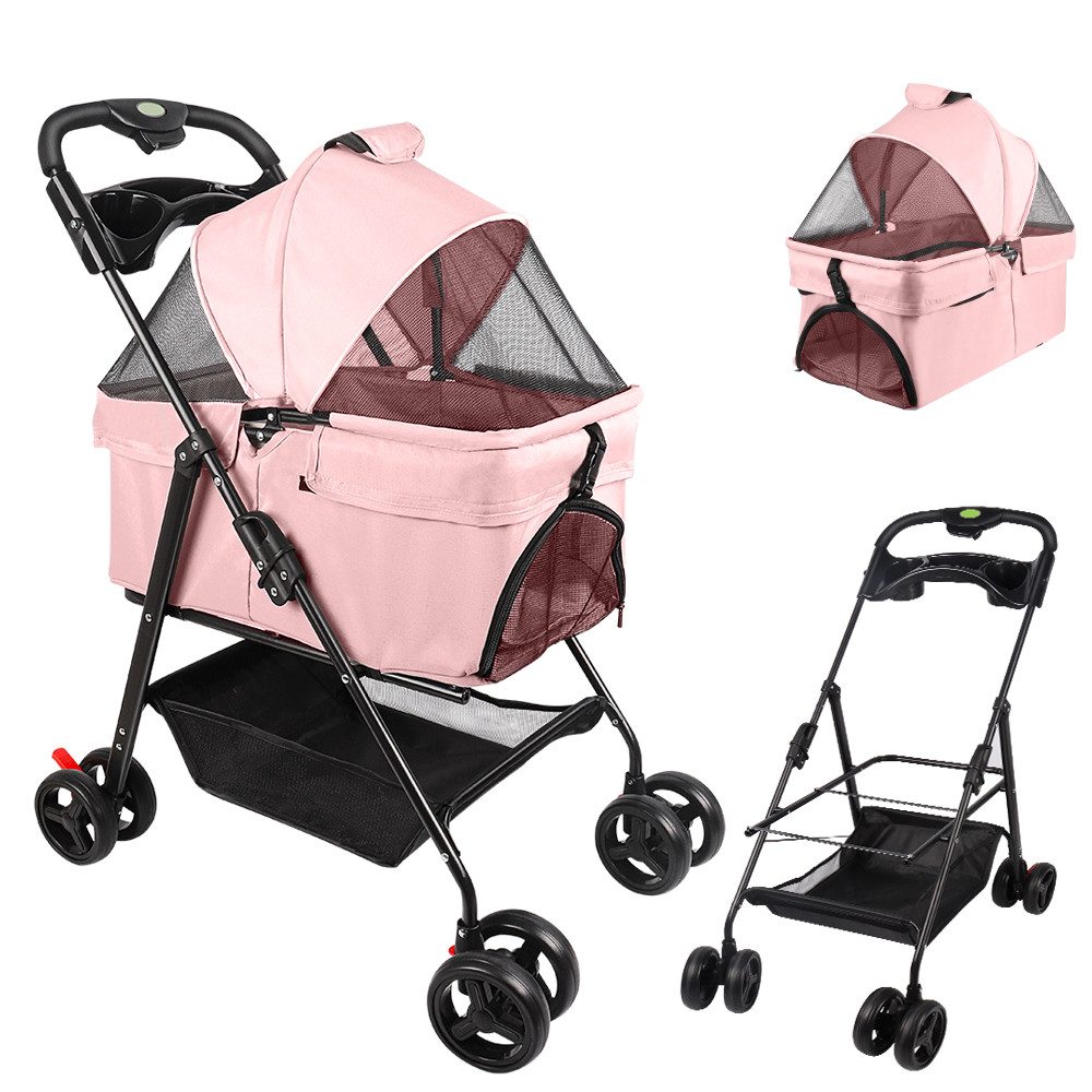 JEOBEST Hundebuggy 2 in1 Hundewagen Hundebox Transporttasche, (1-tlg), Haustierbuggy, Faltbar, Sicherheitsgurt, Aufbewahrungskorb
