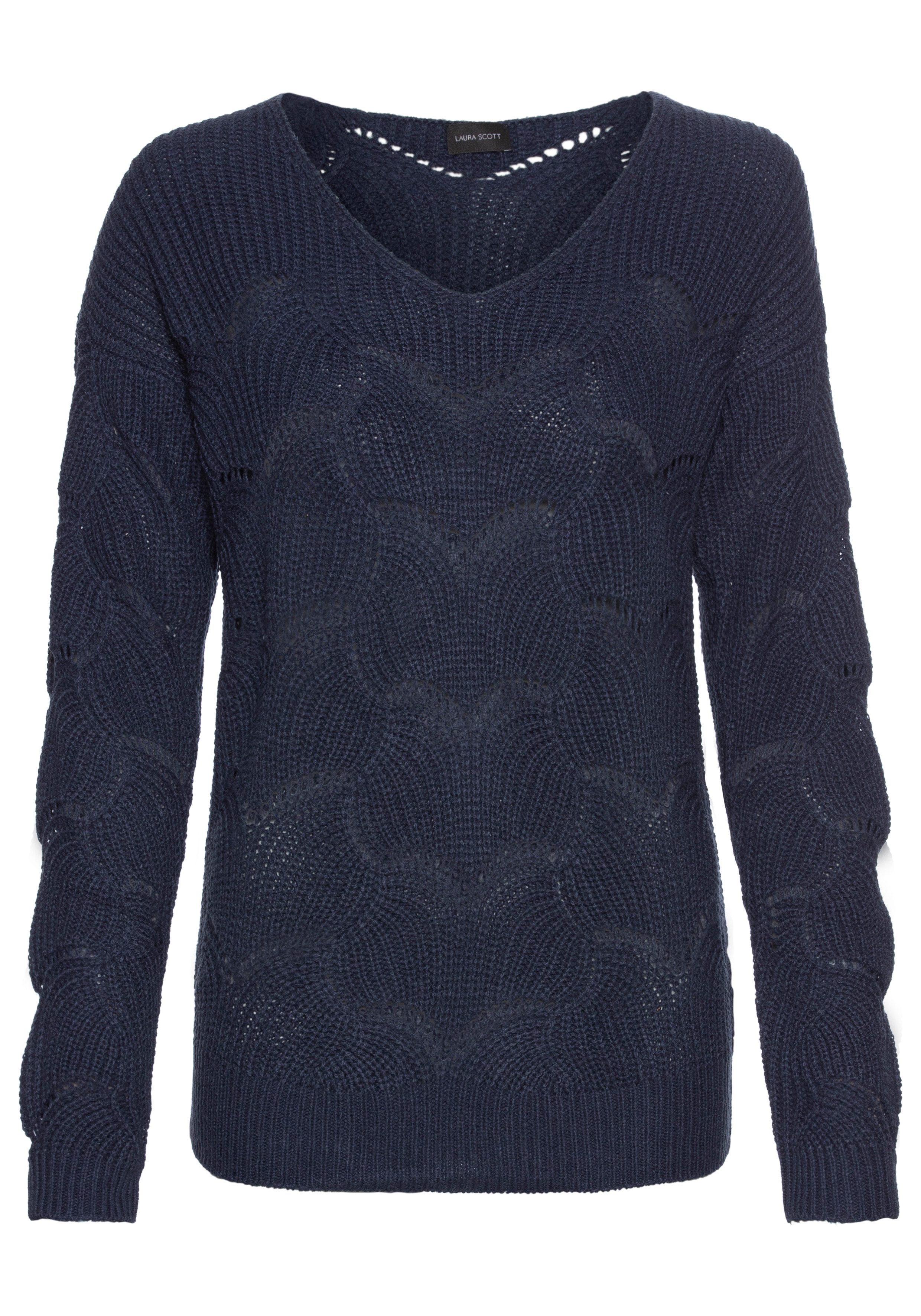 LAURA SCOTT V-Ausschnitt-Pullover mit modischem Strickmuster - NEUE FARBEN mehr