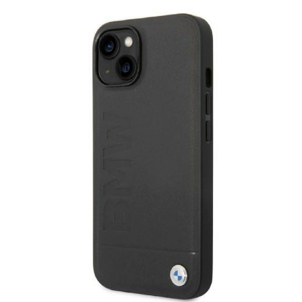BMW Handyhülle Case iPhone 14 MagSafe kompatibel Echtleder schwarz 6,1 Zoll, Kantenschutz