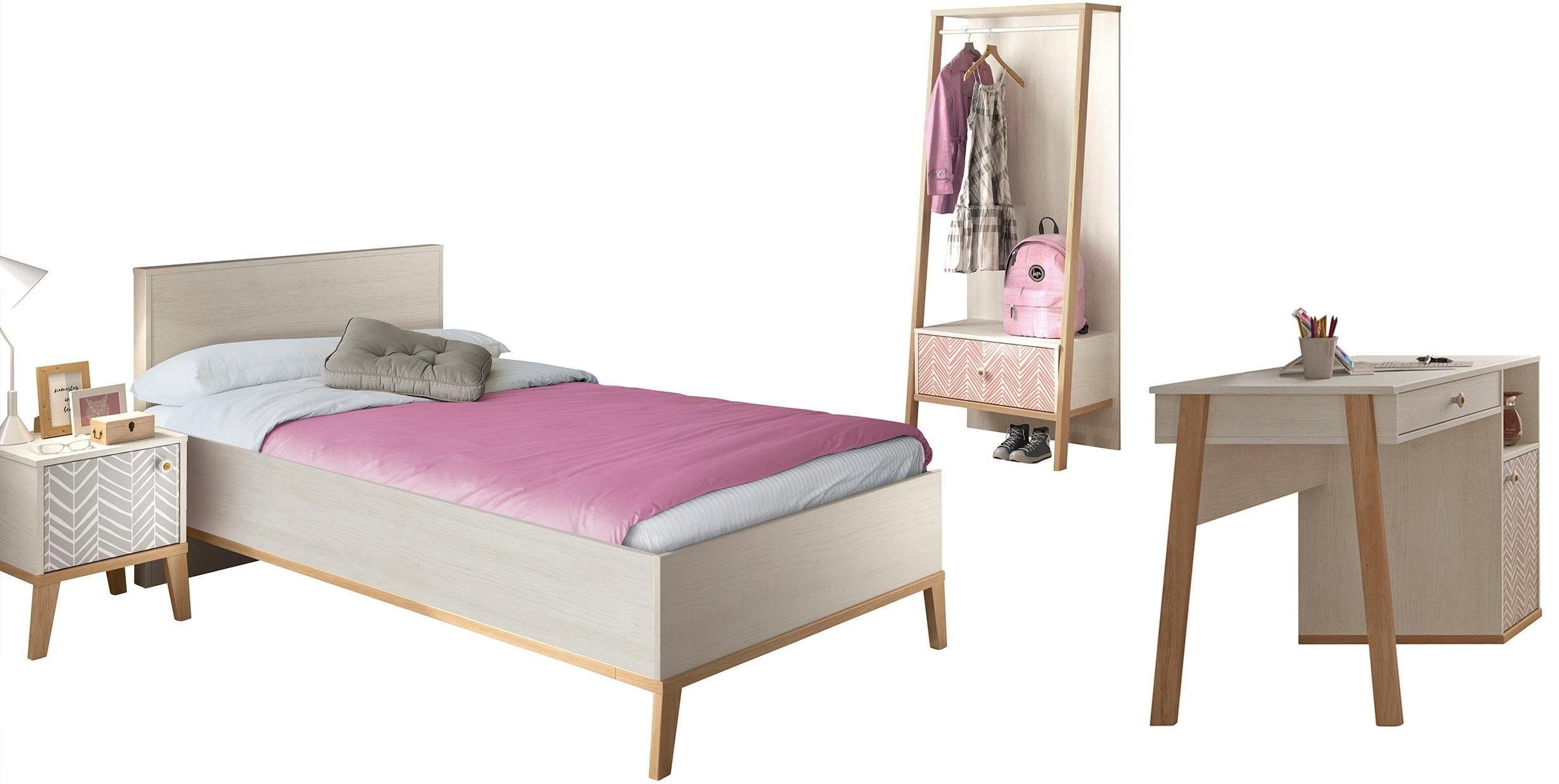 Kleiderständer, 4-St., Jugendzimmer-Set (Set, Bett, Nachttisch, Gami Schreibtisch) Alika,