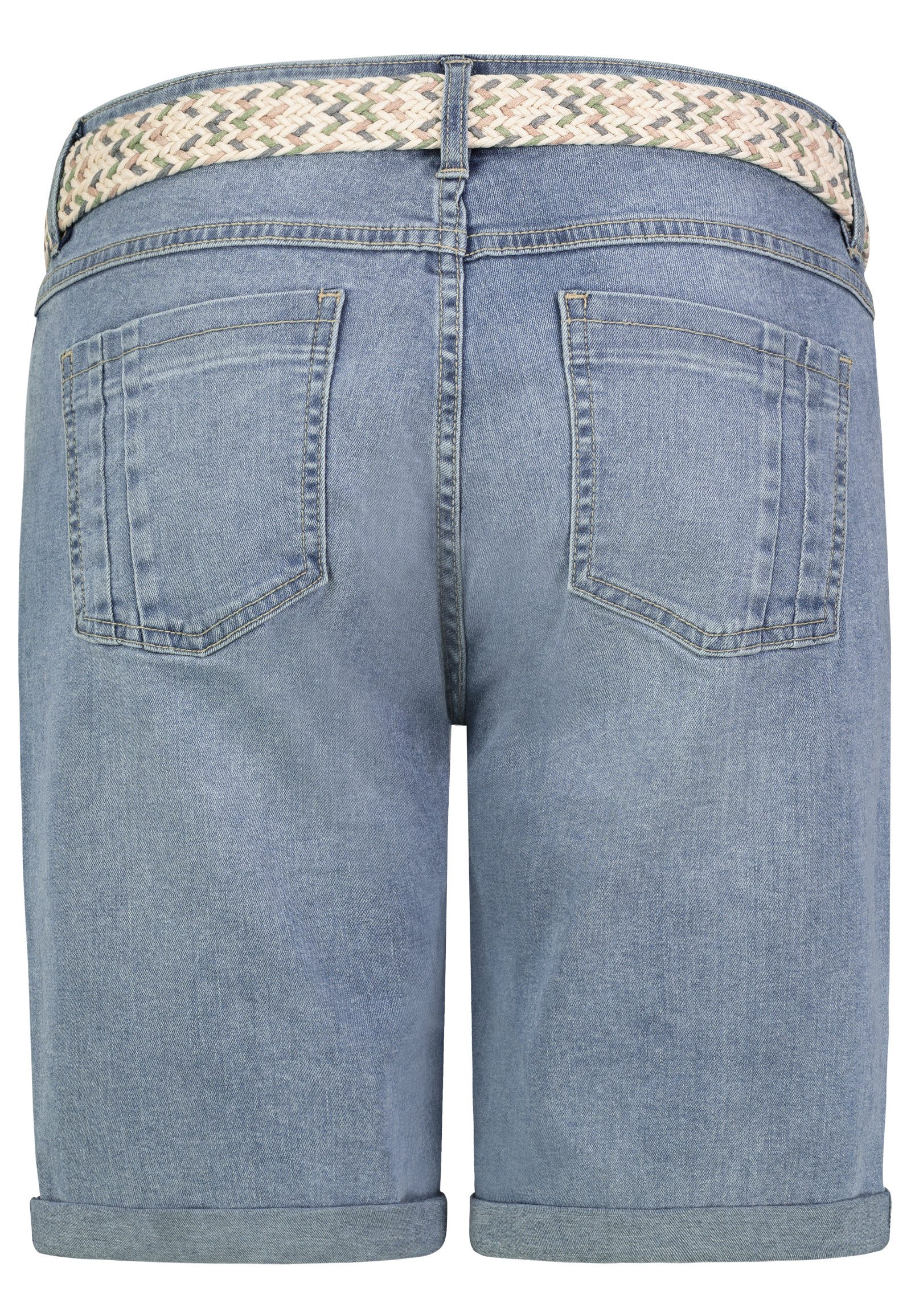 SUBLEVEL Jeansshorts mit Flechtgürtel und umgeschlagenem Saum für Damen Baumwolle Regulär geschnitten Fit unifarben elastisch