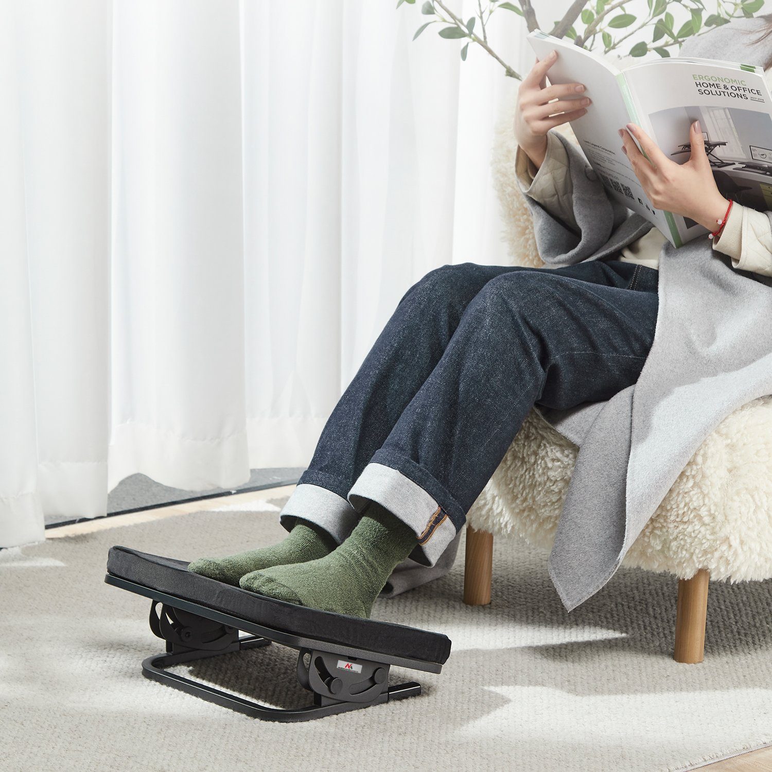 Maclean Fußstütze MC-460, Ergonomische Fußstütze mit Abnehmbarem Kissen