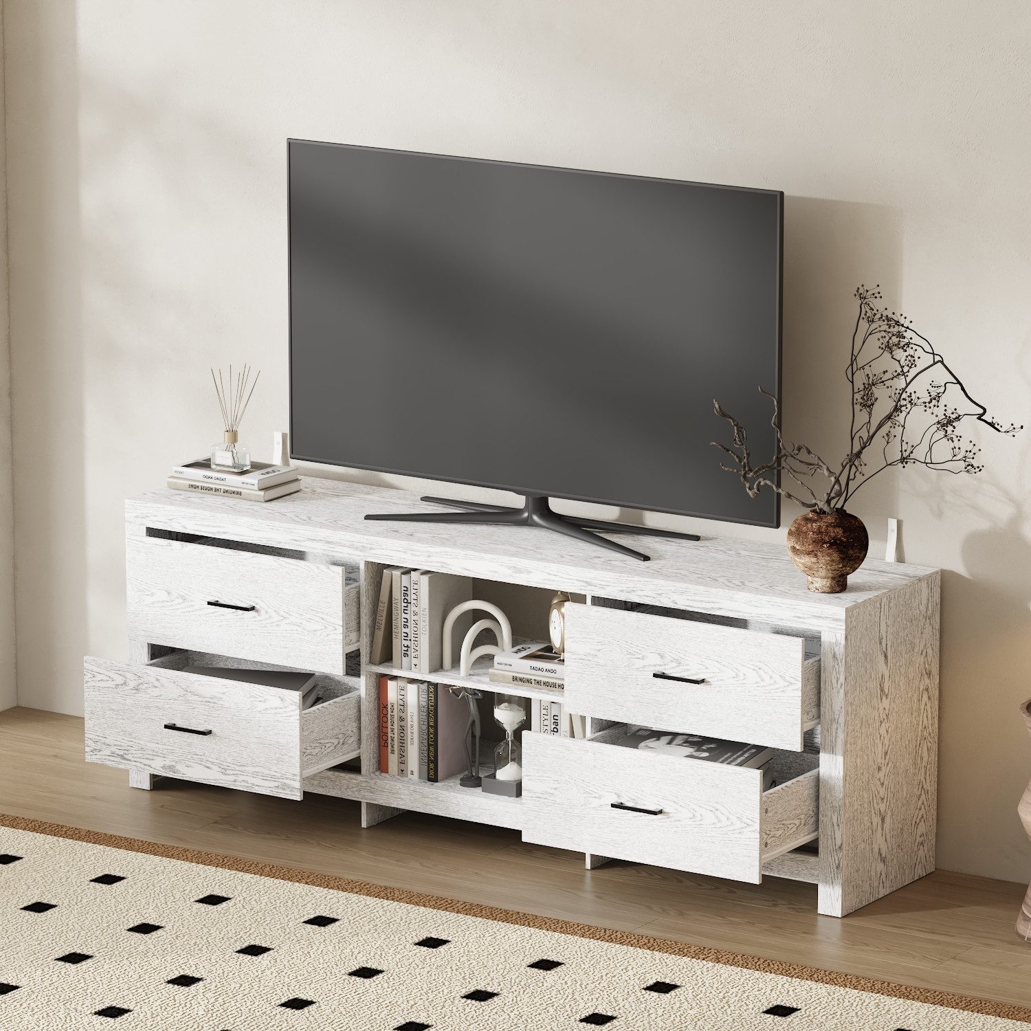 FUFU&GAGA Lowboard TV Board 180cm Ahorn, Lowboard Fernsehtisch mit 4 Schubladen