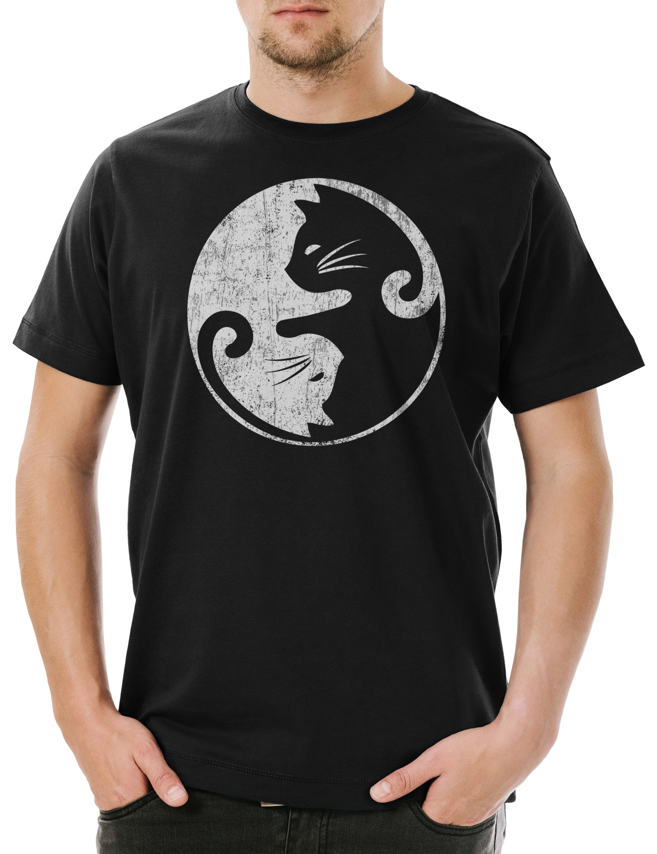 Print-Shirt Cats Yin & Yang Herren T-Shirt Cat Katze Katzen Circle Kreis Lover