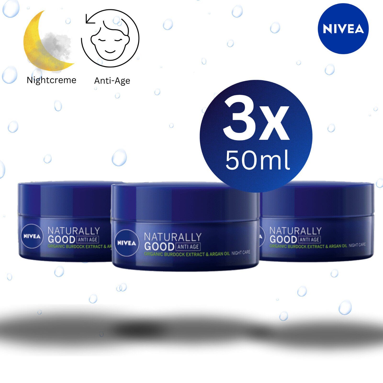 Nivea Nachtcreme Naturally Good Anti-Age Nachtcreme mit Arganöl 50ml - 3erPack, 3-tlg.