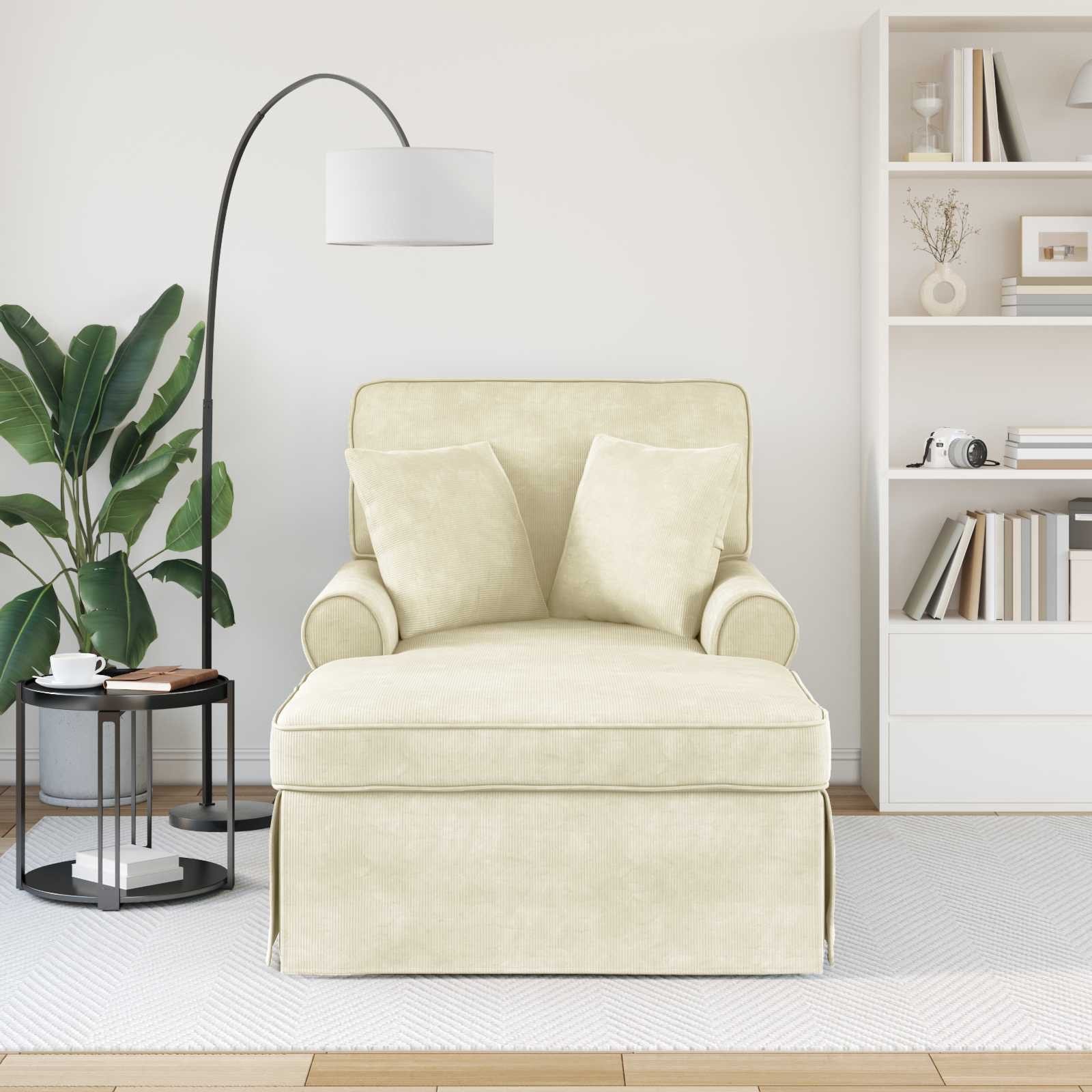 vidaXL Chaiselongue Chaise Lounge mit Rock mit Kissen 3 pcs Creme Cordstoff, 3 Teile