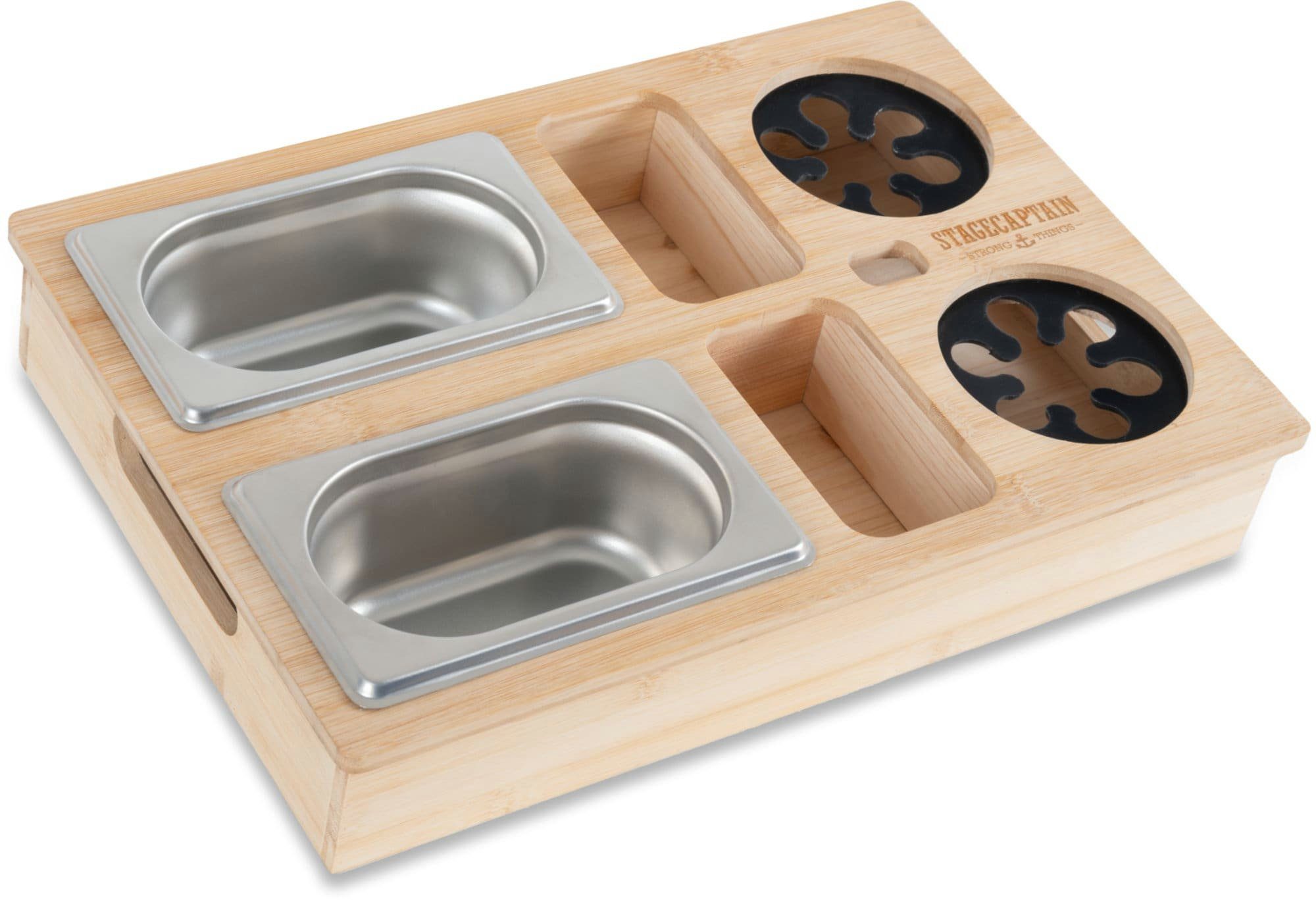 Stagecaptain Tablett CBW-45 NT Couchbar aus nachhaltigem Bambus für Wohnzimmercouch, Bambus, (praktische Griff-Aussparungen), 7 Staufächer für z. B. Snacks und Getränke sowie Flaschenöffner