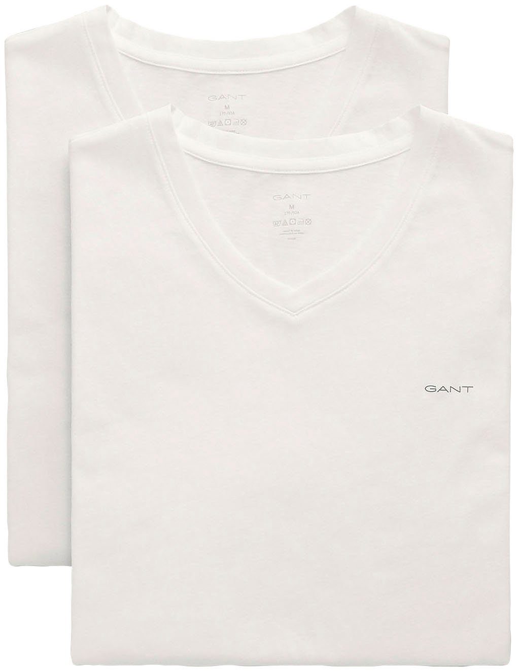 auf (Packung, Markenlabel 2er) Gant der Unterziehshirt 2-St., mit T-SHIRT 2-PACK white V-NECK Brust