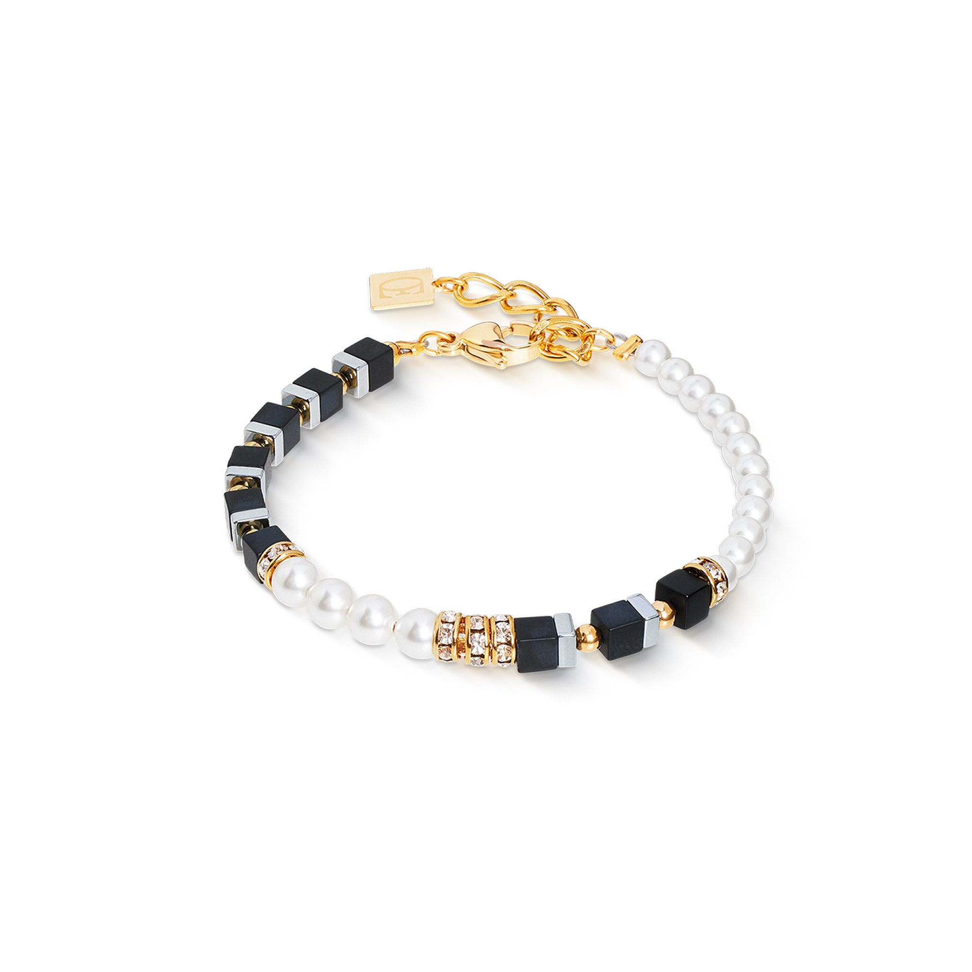 COEUR DE LION Armband Schmuck Edelstahl GeoCUBE® Precious Fusion Offset Würfelkette, Made in Germany - mit Schmucksteinen - mit Swarovski® Perle