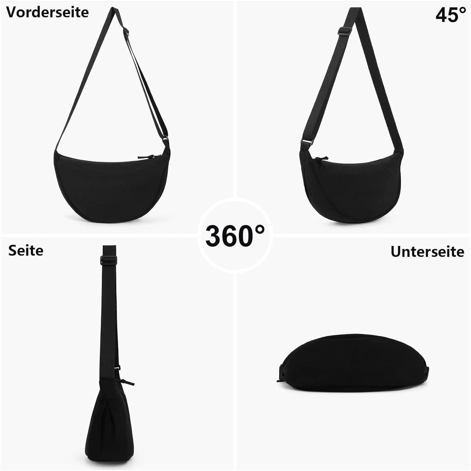 LuxusKollektion Hobo Damen Crossbody Schultertasche Halbmond Schwarz Verstellbarer
