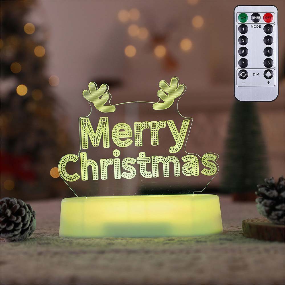 Rosnek LED Nachtlicht Weihnachtsmotiv, 3D-Effekt, 7 Farben, Fernbedienung, für Kinder, RGB, Batterie/USB, schlafzimmer Nachttischlampe | Nachtlichter