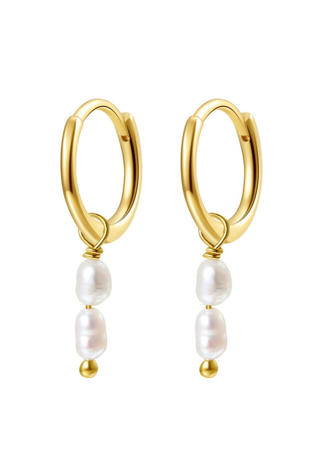 Hey Happiness Paar Creolen Perle Anhänger doppelt, Silber Ohrhänger Damen, 925 Silber Ohrringe Perlen weiß, 18K Gold Roségold, Brautschmuck