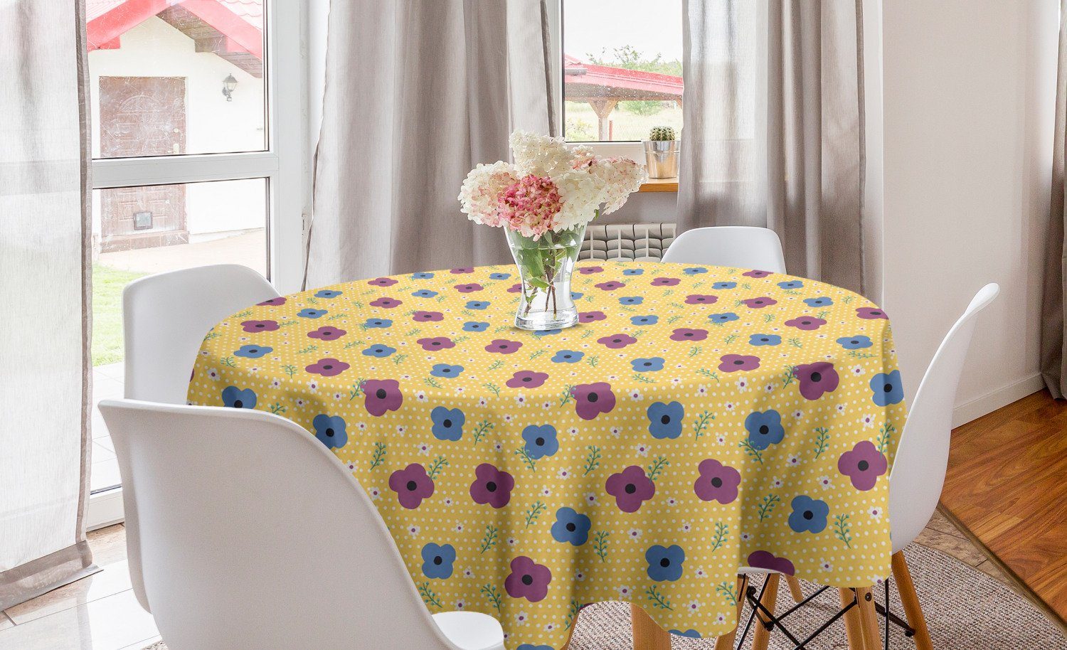 Abakuhaus Tischdecke Kreis Tischdecke Abdeckung für Esszimmer Küche Dekoration, Blumen Blooming Doodle Petals