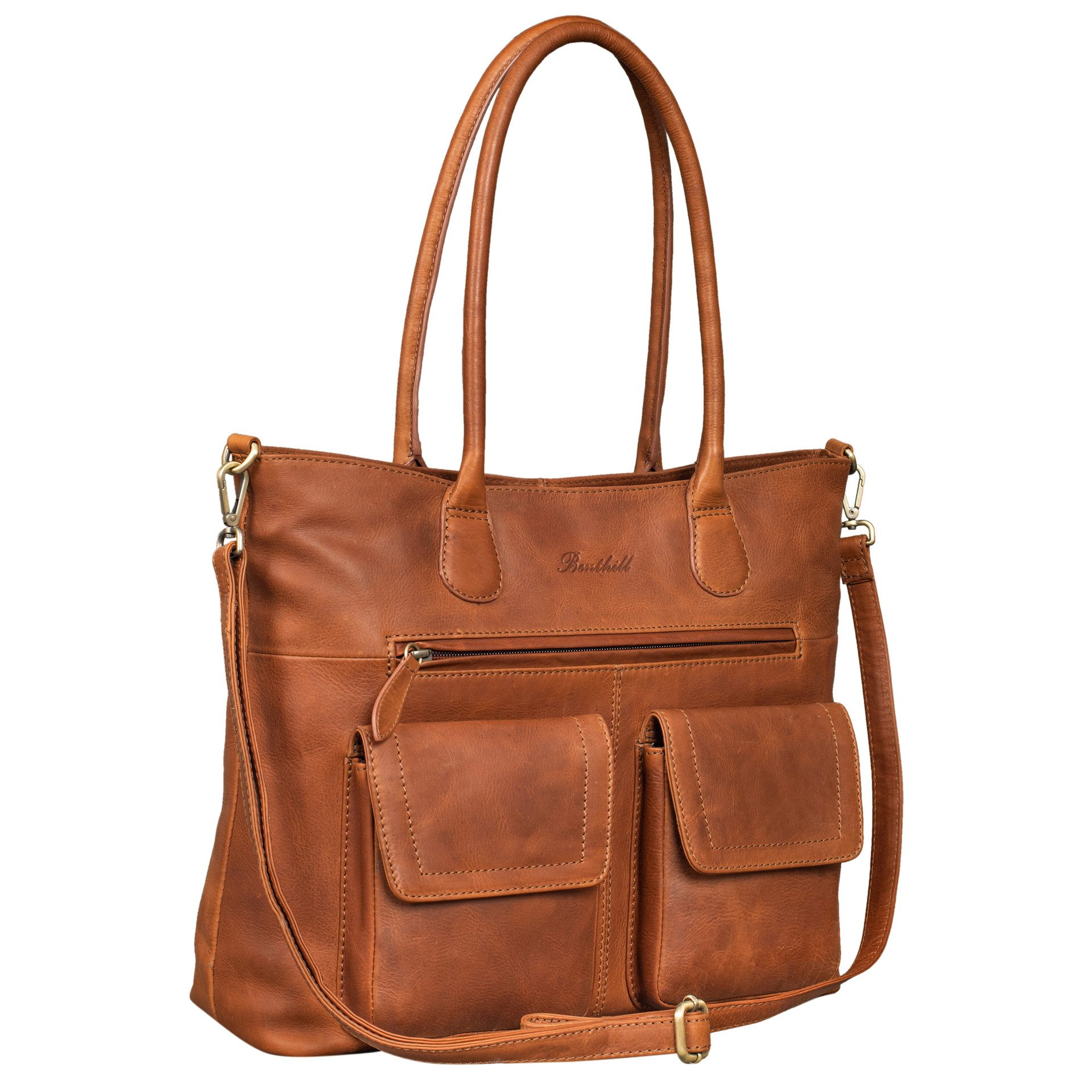 Benthill Handtasche Damen Echt Leder Vintage Henkeltasche Große Umhängetasche Shopper, Schultergurt / Umhängegurt Reißverschlussfach