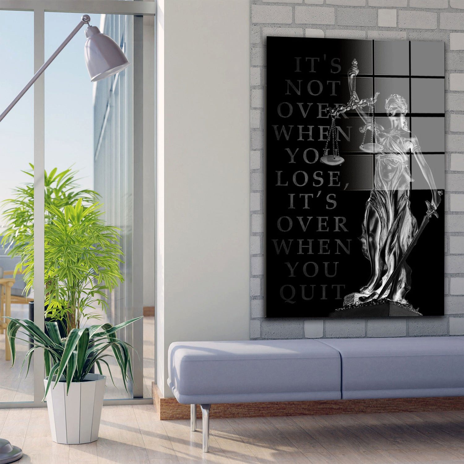 Artedinoi Acrylglasbild Justitia It Is Not Over When You Lose, It Is Over When You Quit Silver