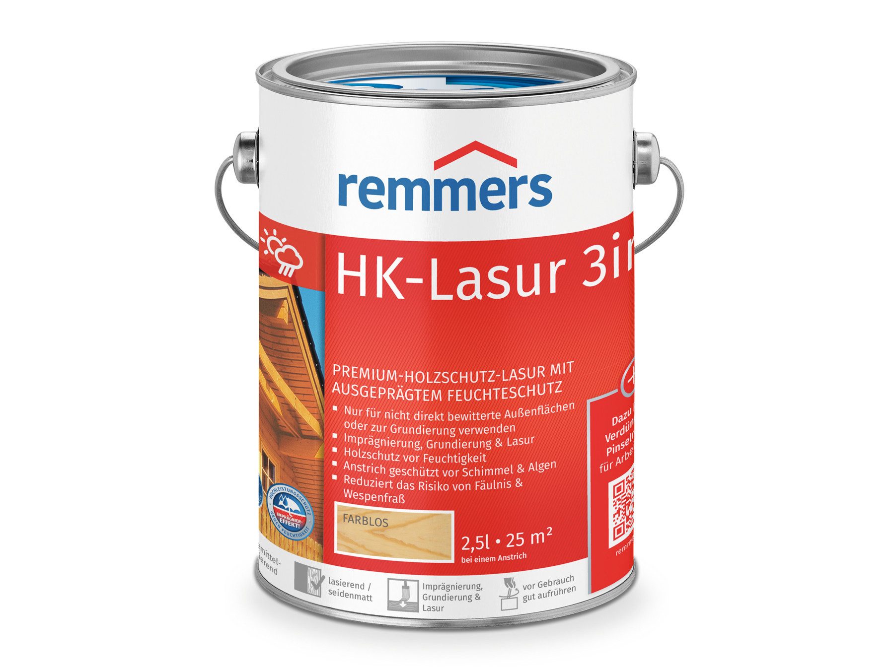 Remmers Holzschutzlasur HK-Lasur 3in1 2,5 Liter, 3facher Holzschutz mit Imprägnierung + Grundierung + Lasur