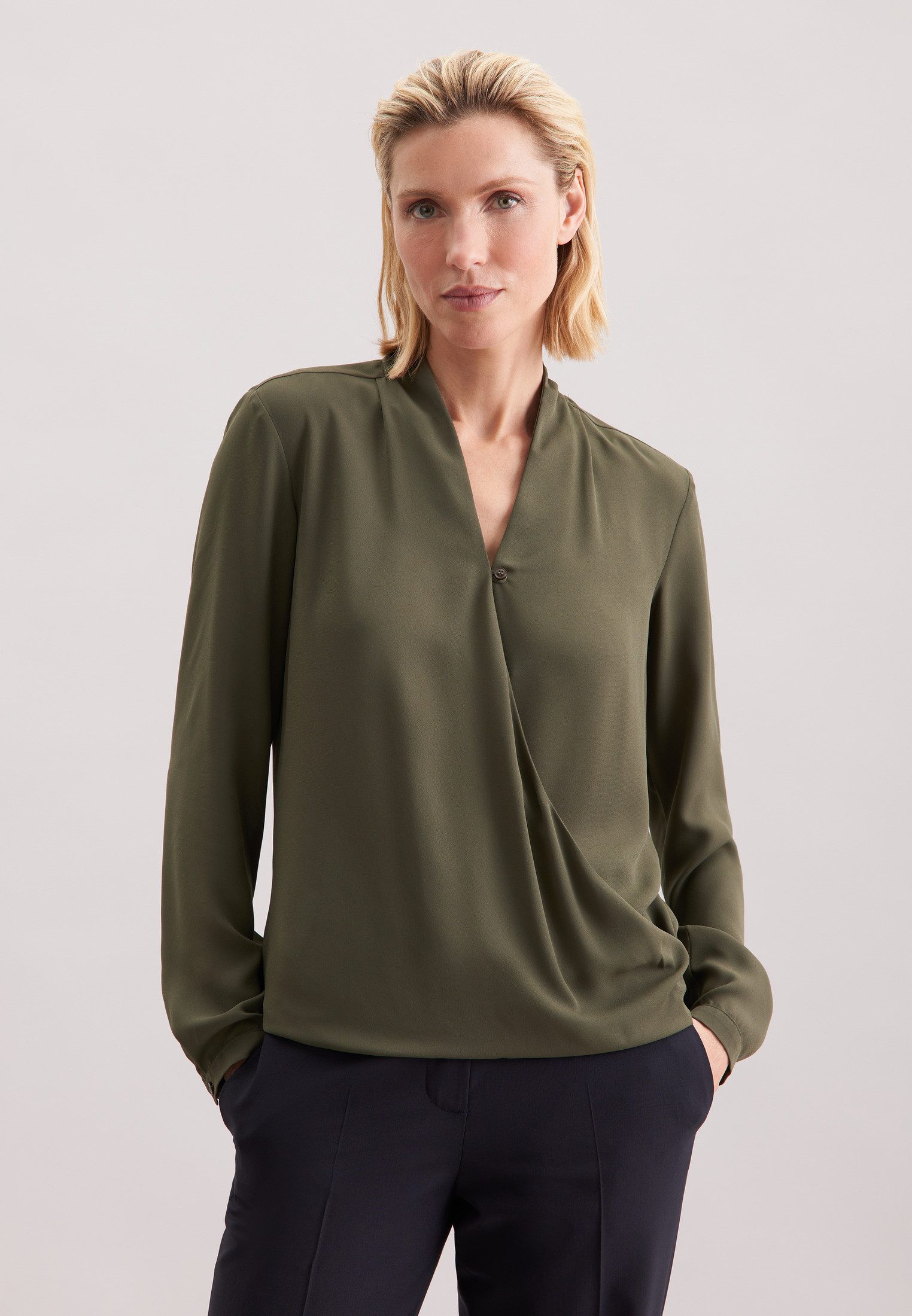 seidensticker Wickelbluse Schwarze Rose Langarm V-Neck günstig online kaufen