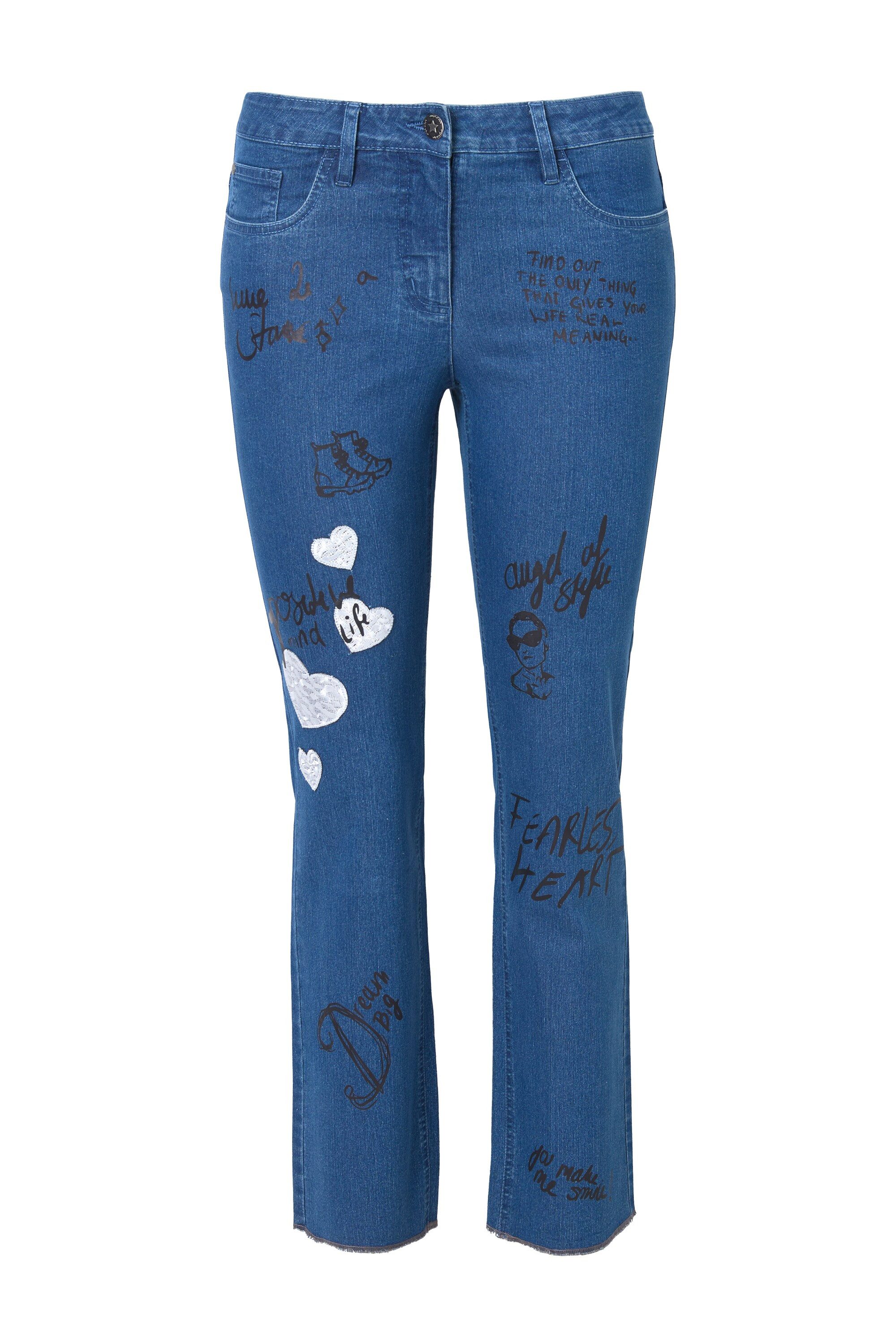 Regular-fit-Jeans Jeans Straight Fit Alloverdruck Patches 5-Pocket