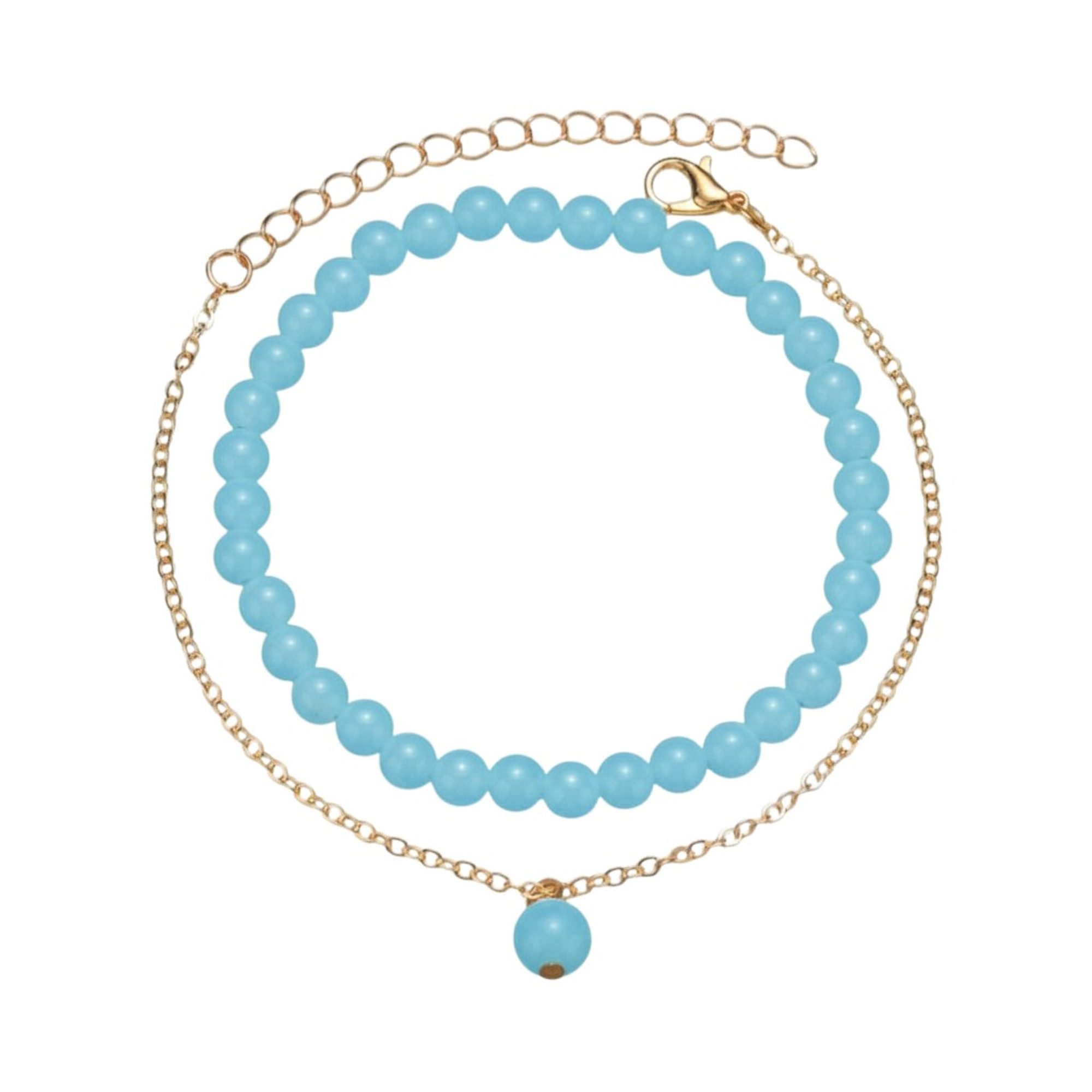 KARMA Fußketten Set Blau Gold 2er Set Fußkettchen Glow in the dark (Fußkettenset Nachts leuchtend, Strand Abendmode Accessoires), Fußschmuck Schmuckset Urlaub