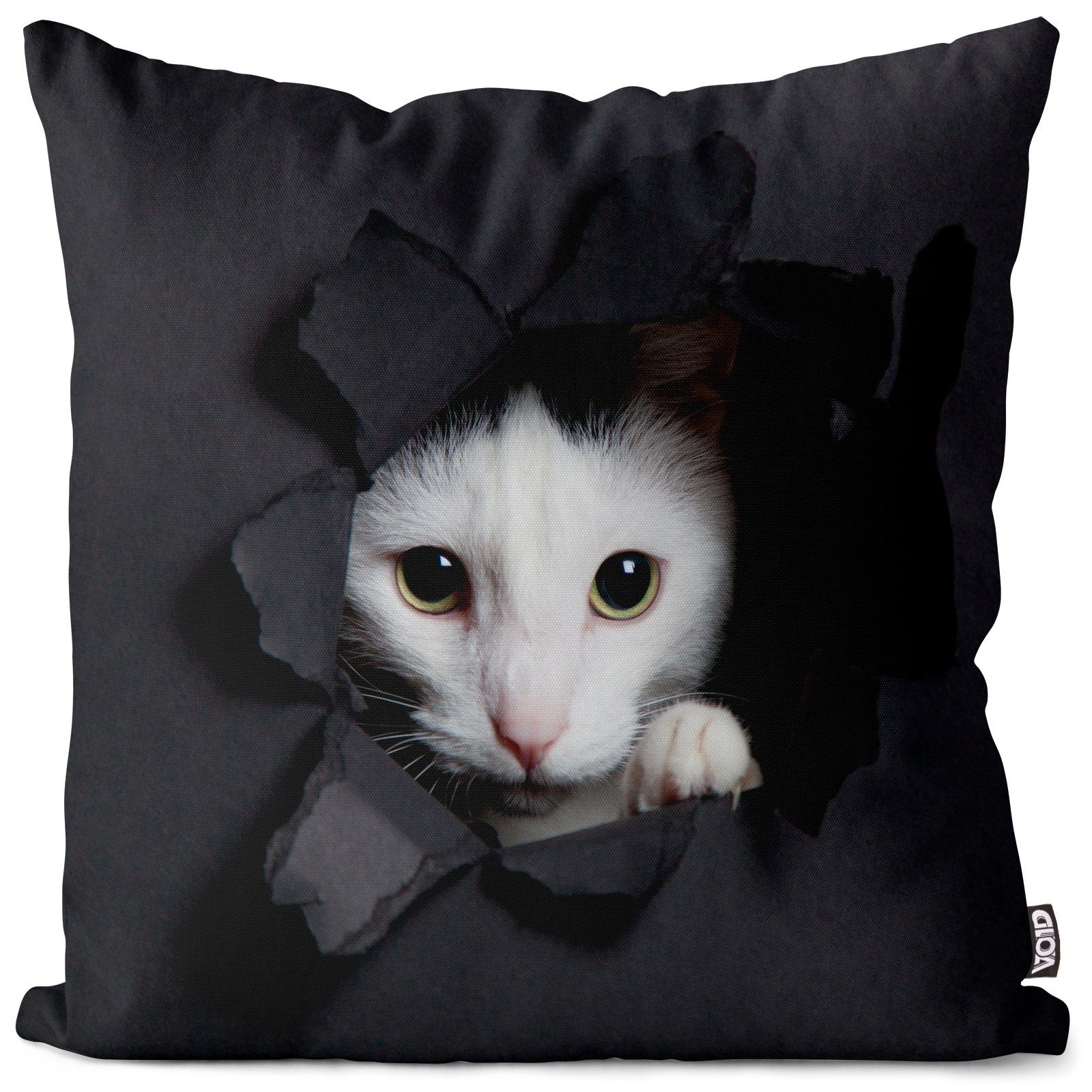 Kissenbezug, VOID (1 Stück), Sofa-Kissen Weiße Katze Kissenbezug Katze Kätzchen Tier Haustier Kartäuser Scottish grau Fe