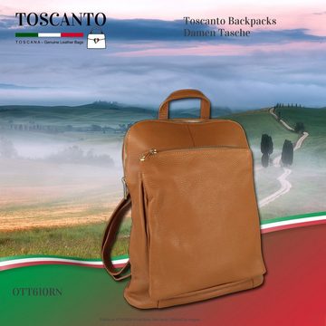 Toscanto Cityrucksack Toscanto Damen Cityrucksack Leder Tasche (Cityrucksack), Damen Cityrucksack Leder, tan, hellbraun, Größe ca. 30cm