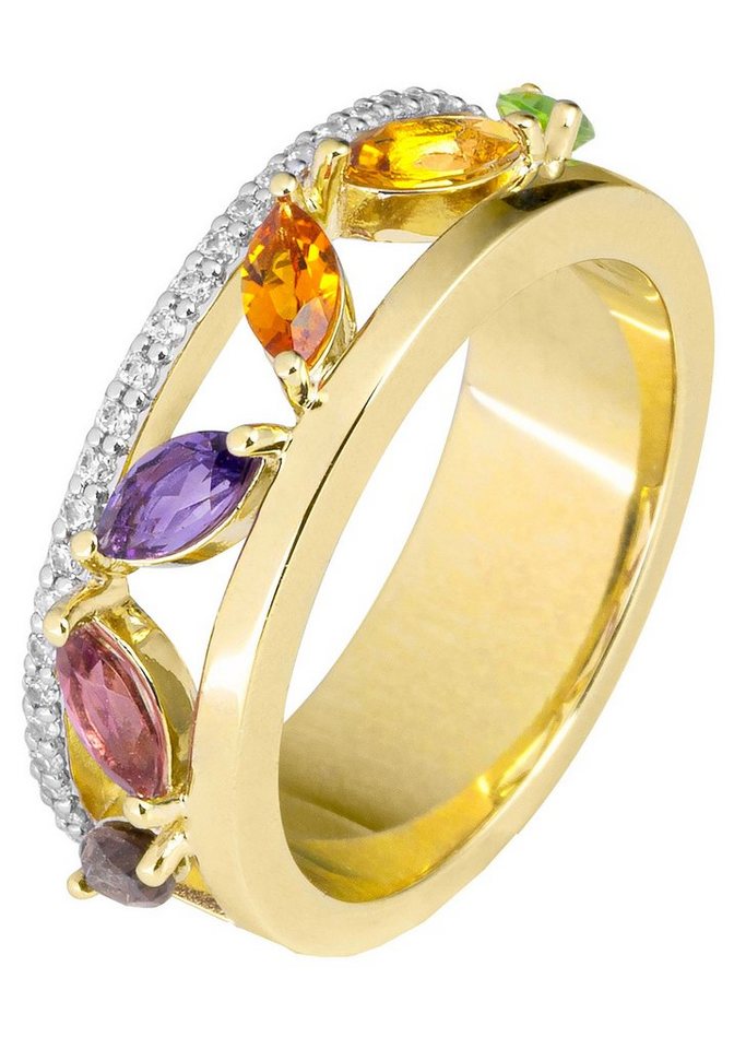 JOBO Fingerring, 585 Gold mit Edelsteinen und 26 Diamanten