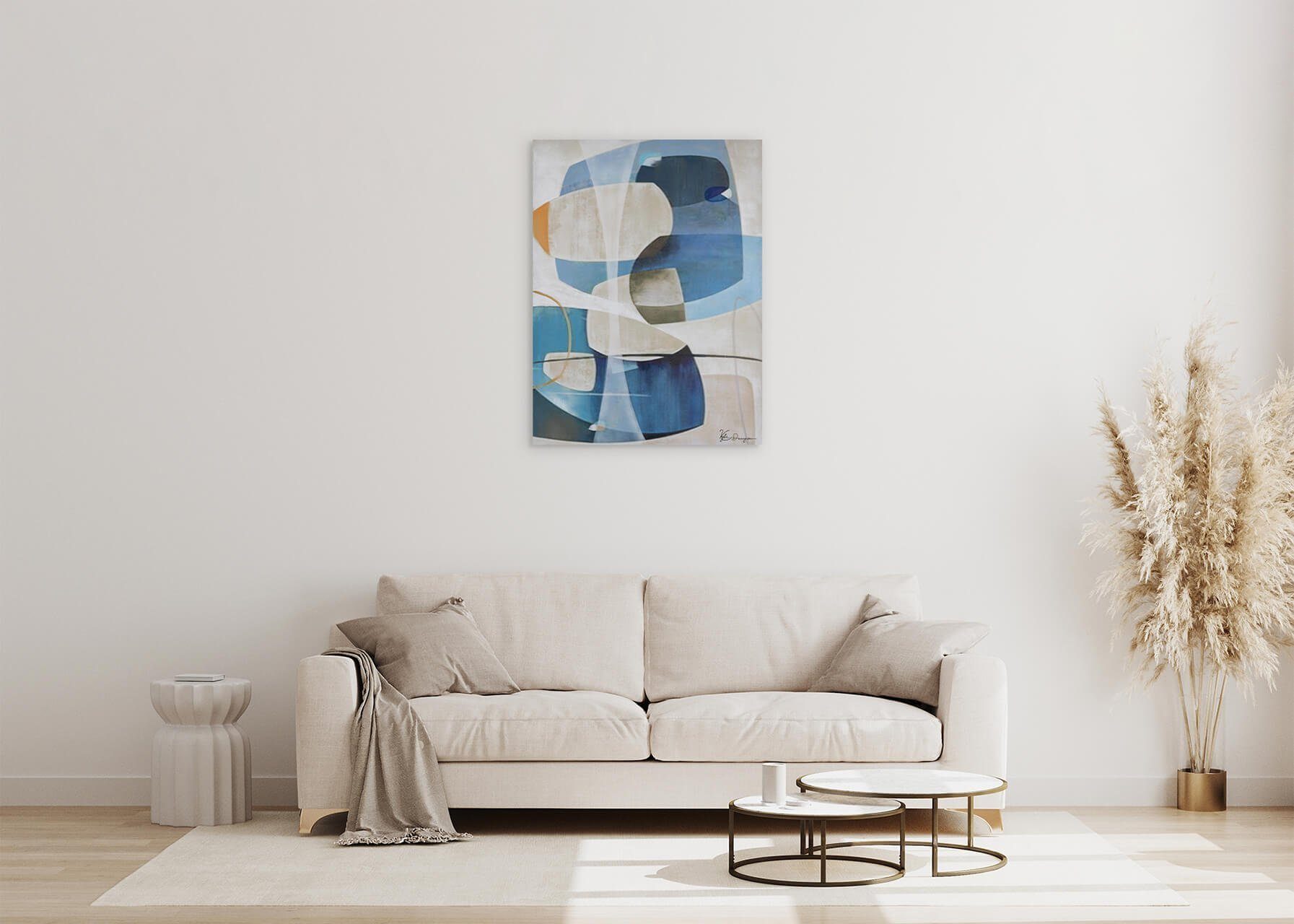 KUNSTLOFT Gemälde HANDGEMALT Blue Wandbild Leinwandbild 100% Wohnzimmer cm, Interplay 75x100