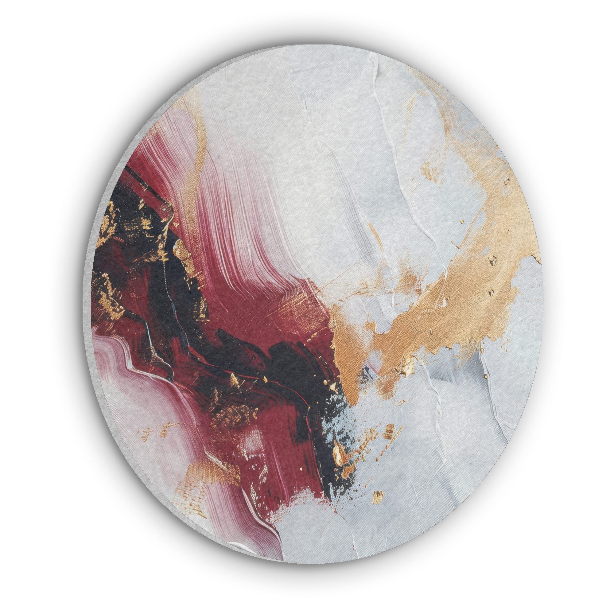 MuchoWow Gemälde Rot - Abstrakt - Gold - Modern, Fotodruck (1 St), Akustikpaneele rund, Schalldämmung, Akustikbilder 30x30 cm