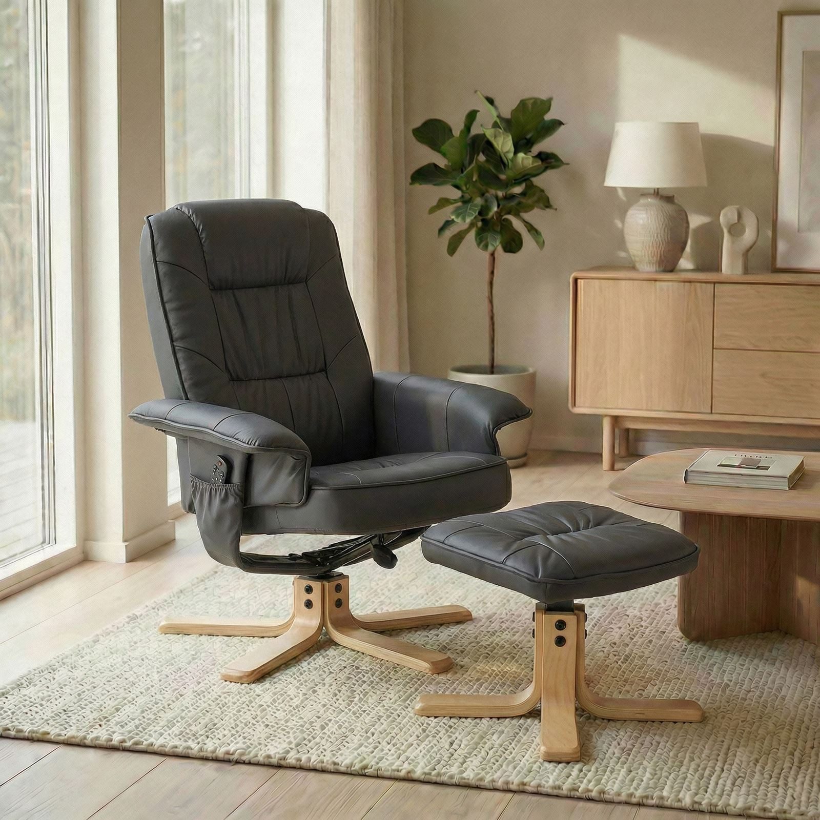 IDIMEX Relaxsessel CHARLY, Fernsehsessel mit Hocker, TV-Sessel neigungsverstellbar dunkelgrau