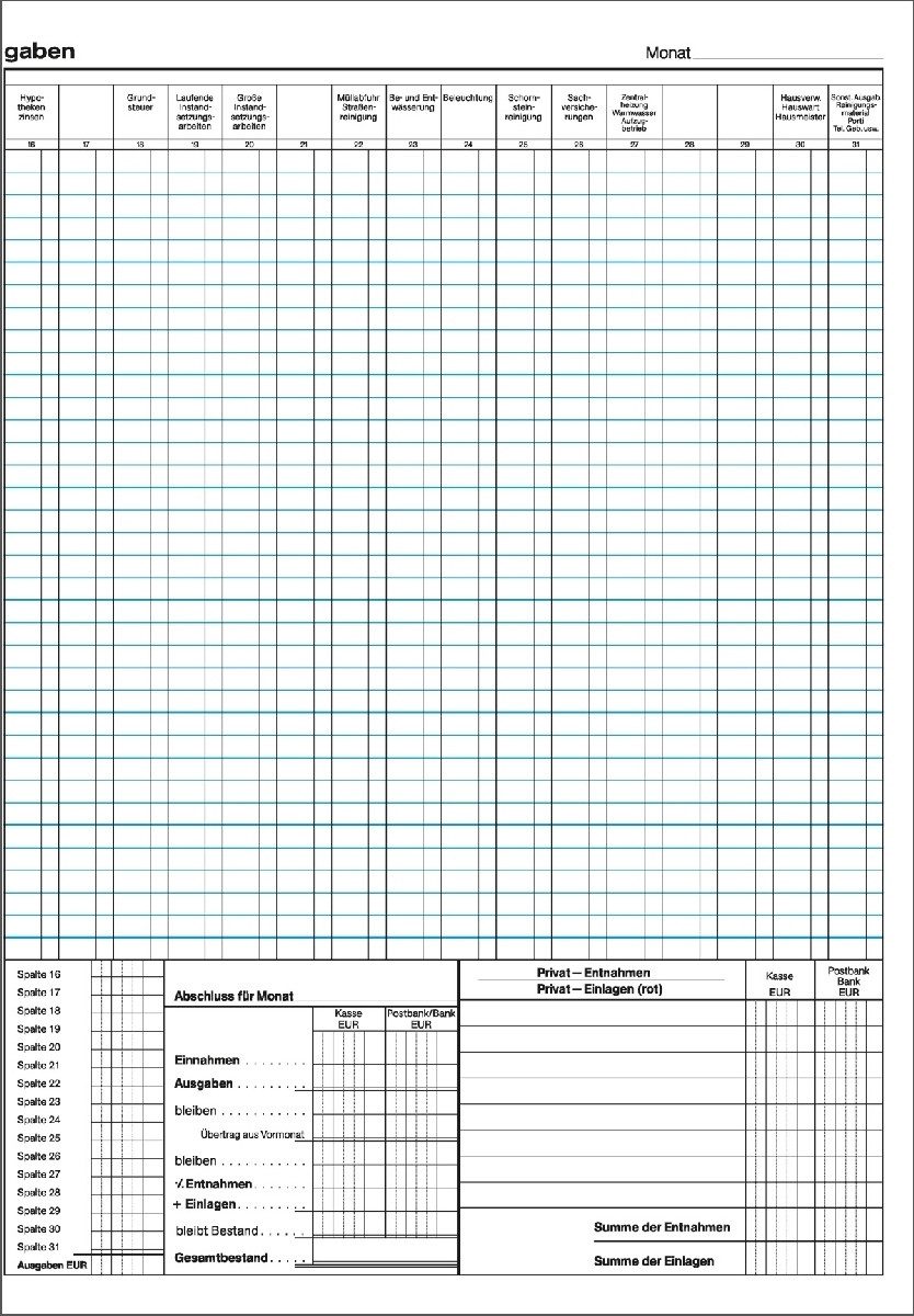 Formularblock Hauskontobuch mit Mieterregister und Miethöhe 28 Seiten