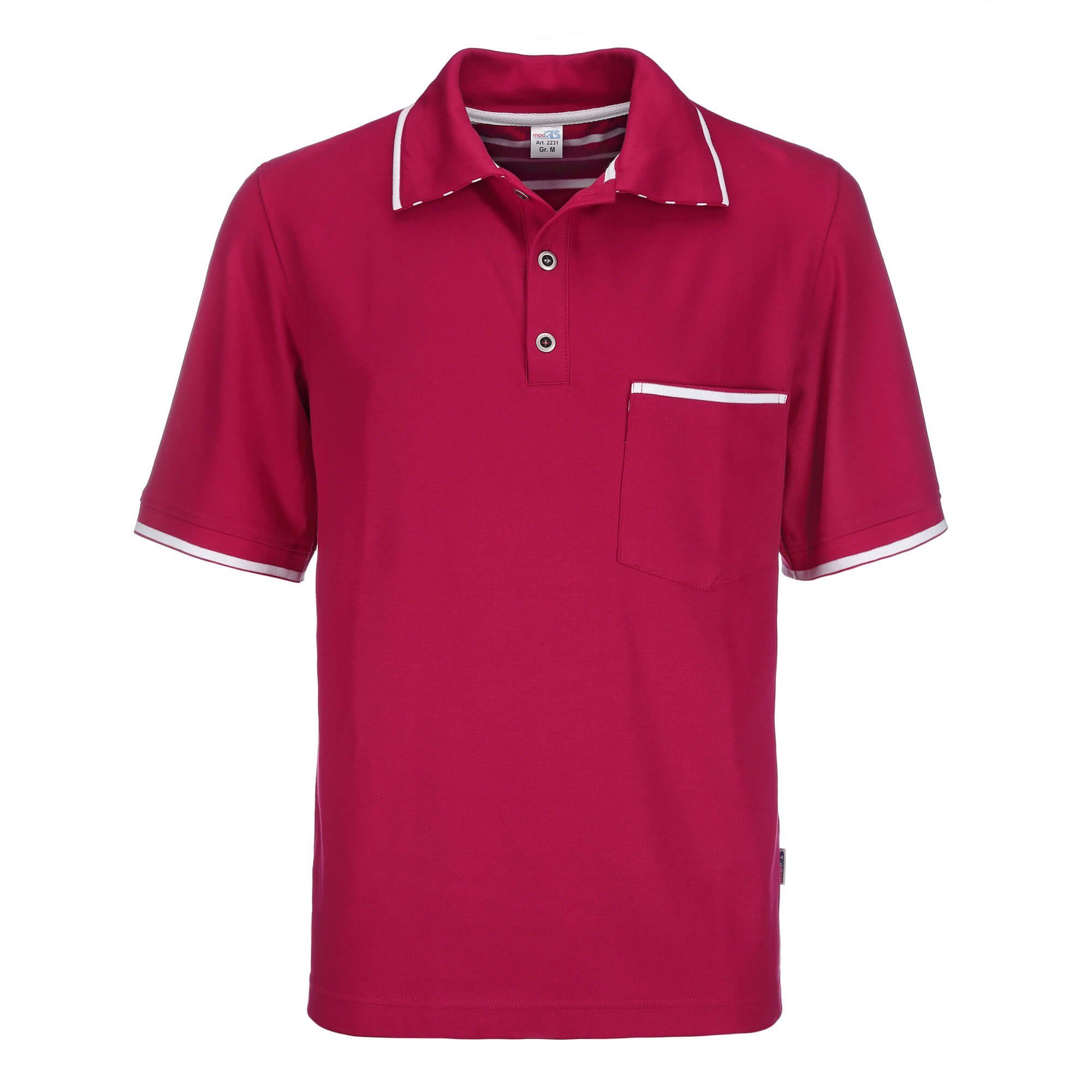 modAS Poloshirt Herren T-Shirt mit Knopfleiste mit 3 Metall-Knöpfen und Brusttasche (20) rot
