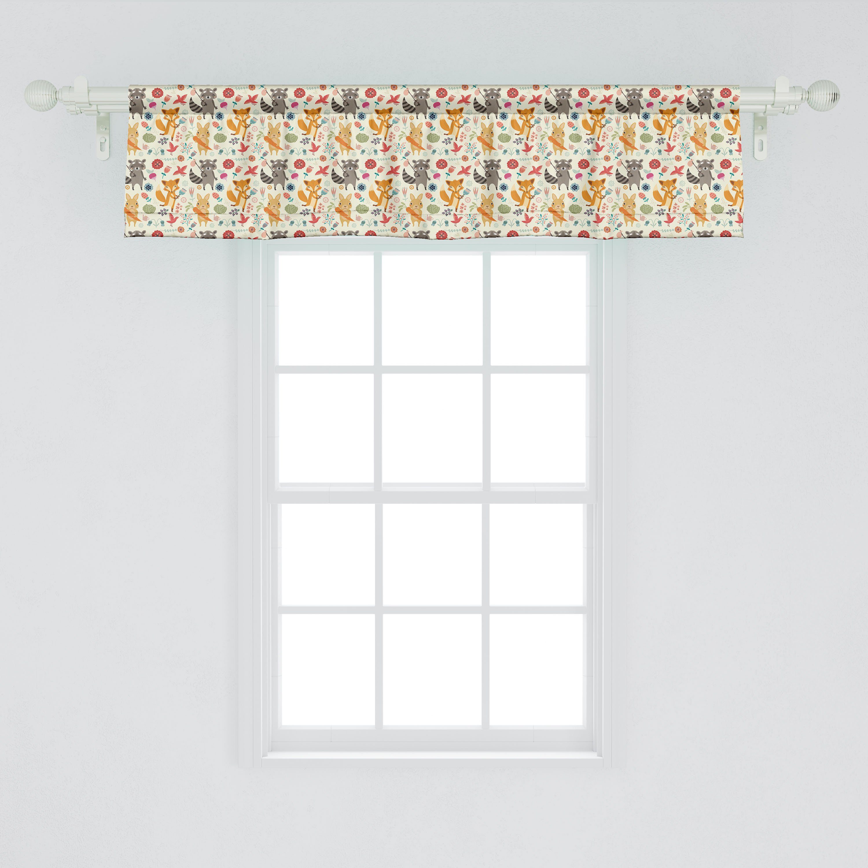 Scheibengardine Vorhang Volant für Küche Life Dekor mit forest Cartoon-Tier Microfaser, Stangentasche, Abakuhaus, Schlafzimmer