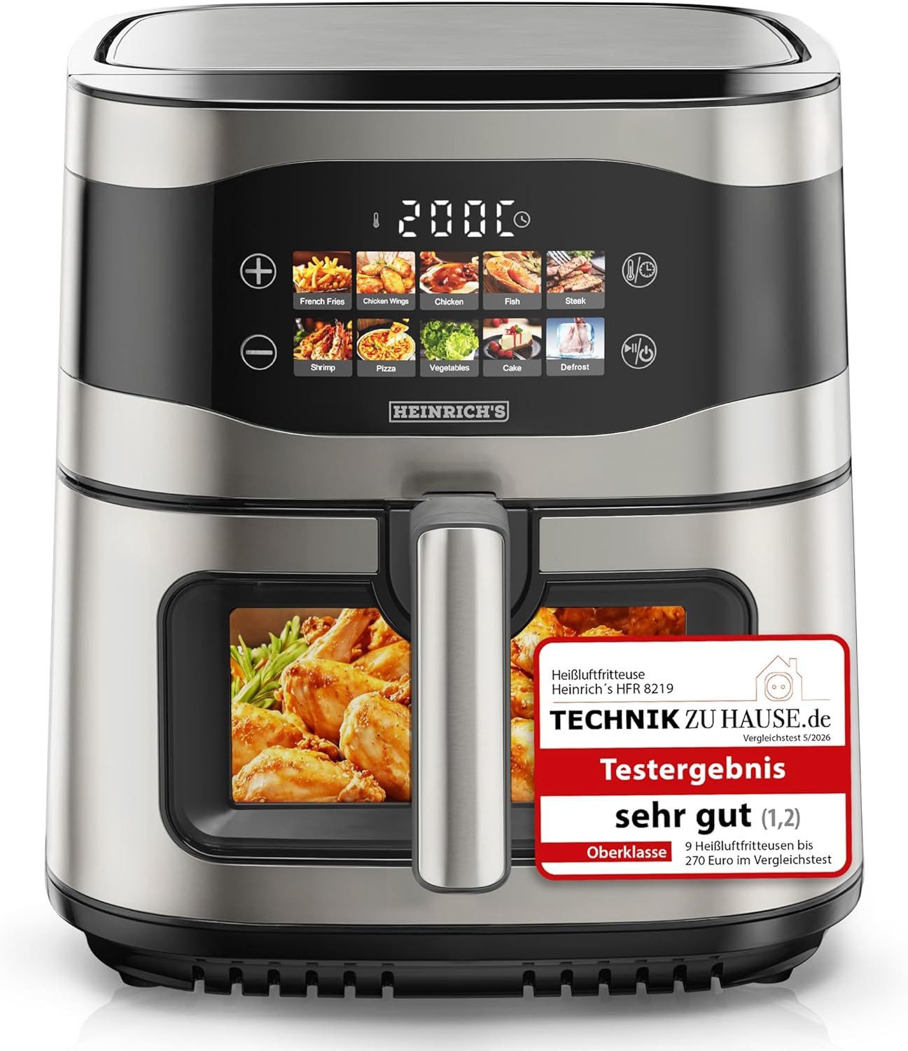 Heinrich´s Heißluftfritteuse, 1800 W, LED-Display mit Touch Bedienung, spülmaschinenfest