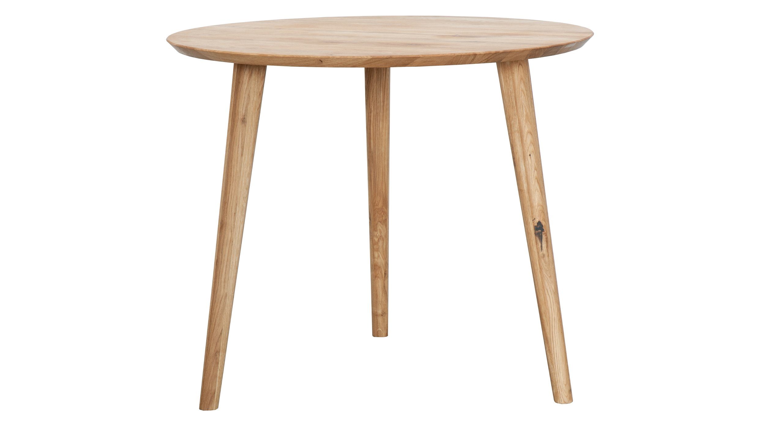 Massivart® Esstisch MATTI 90 cm x 90 cm / rund / Wildeiche, Tischplattenstärke 25 mm und geölt / 3 Standbeine