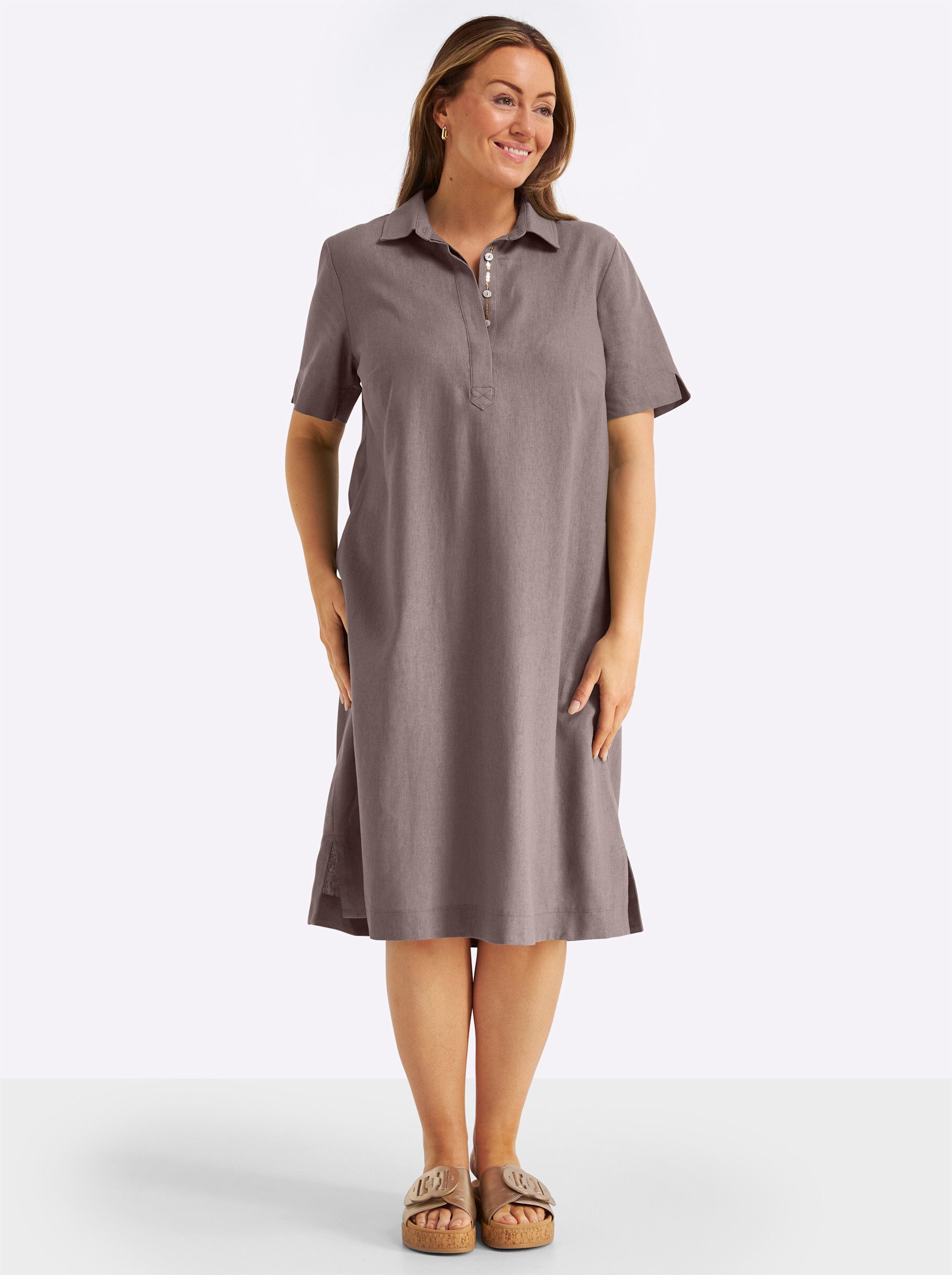 Sheego Etuikleid Leinenkleid Kurzarm .