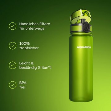 AQUAPHOR Trinkflasche CITY Flasche mit Wasserfilter für unterwegs, 500ml. I Filter mit Aktivkohle I Aus Tritan & BPA-frei, Farbe: lime