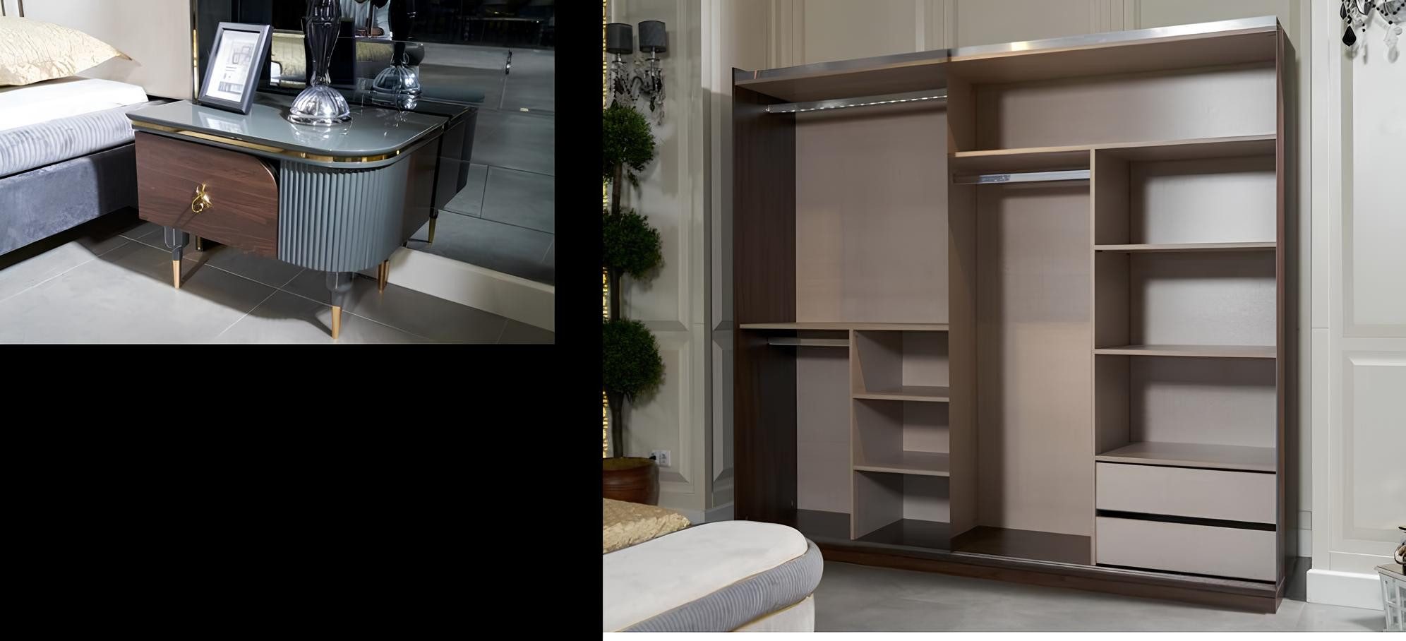 JVmoebel Kleiderschrank Spiegel-Kleiderschrank in Braun mit italienischem Design aus Holz (1-St) Made in Europa
