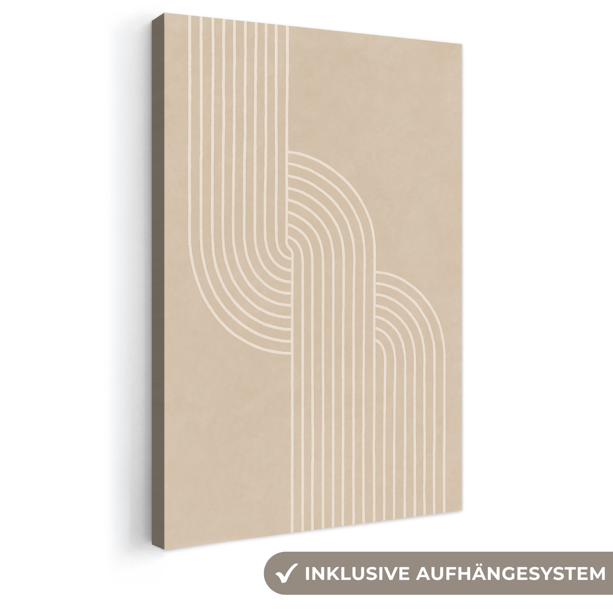 OneMillionCanvasses® Leinwandbild Parallele Linien - Leichte Textur - Beige, Fotodruck (1 St), Leinwand Canvas Wandbild, Wanddekoration 20x30 cm
