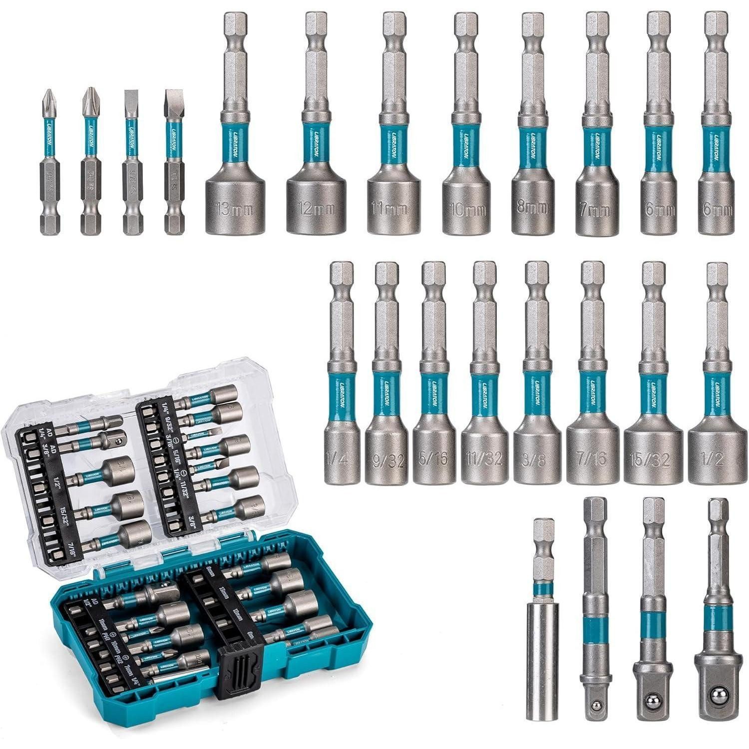 LuxusKollektion Steckschlüssel Steckschlüsselset 24 magnetisch Stecknuss Adapter Bithalter Silber