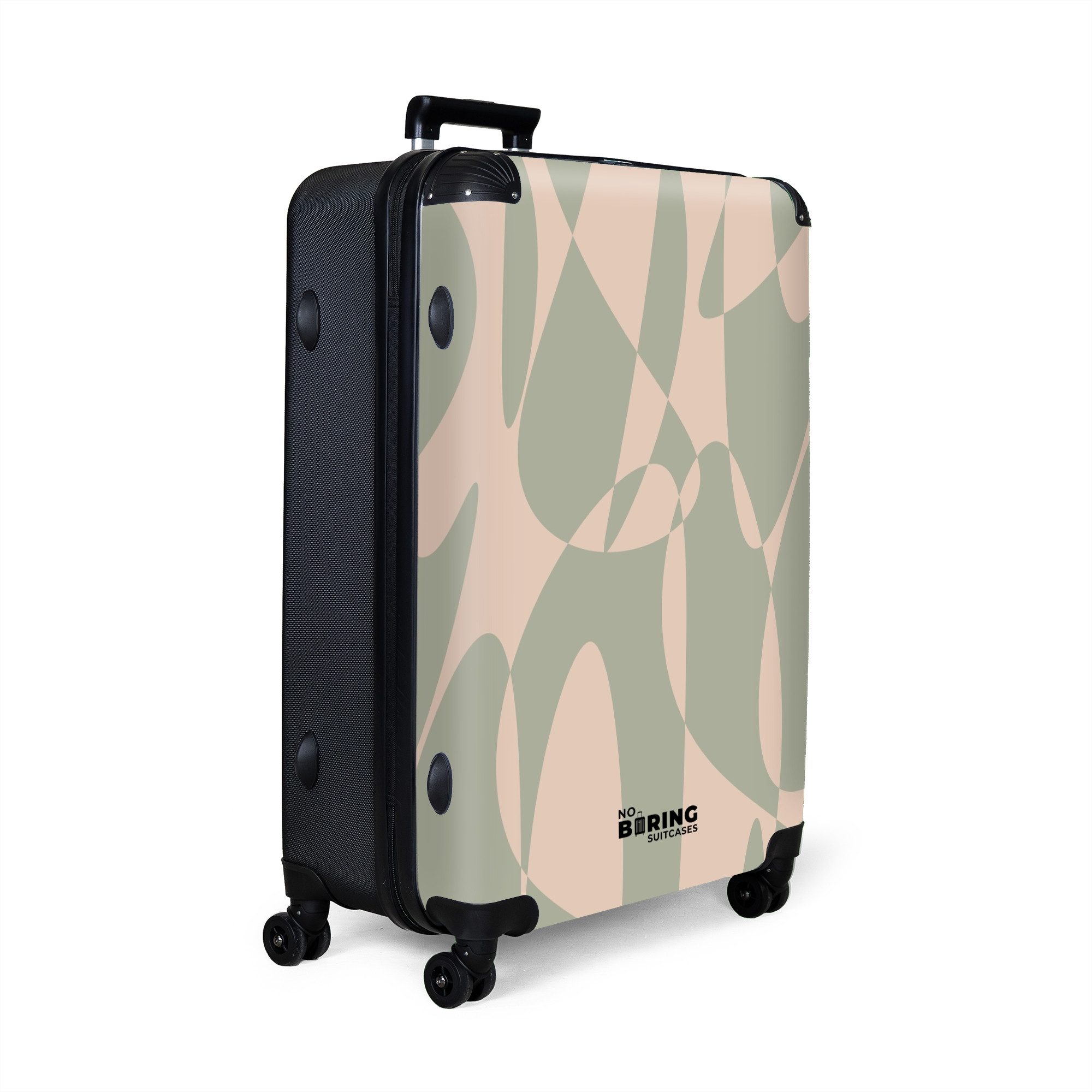 NoBoringSuitcases.com© Hartschalen-Trolley Beige mit grünen abstrakten günstig online kaufen
