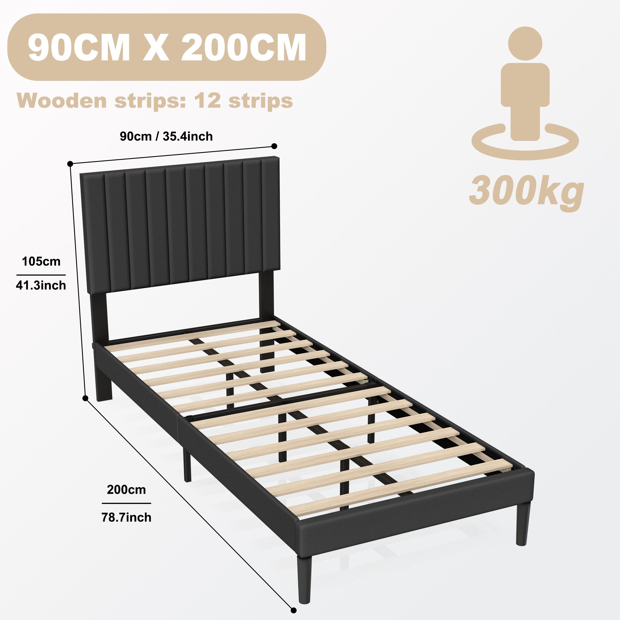 FIVMEN Bettgestell Bett Metall mit Kopfteil und Lattenrost Plattform Gepolstertem, Gepolstertem Bettrahmen mit Lattenrost für Einzelbett/Doppelbett