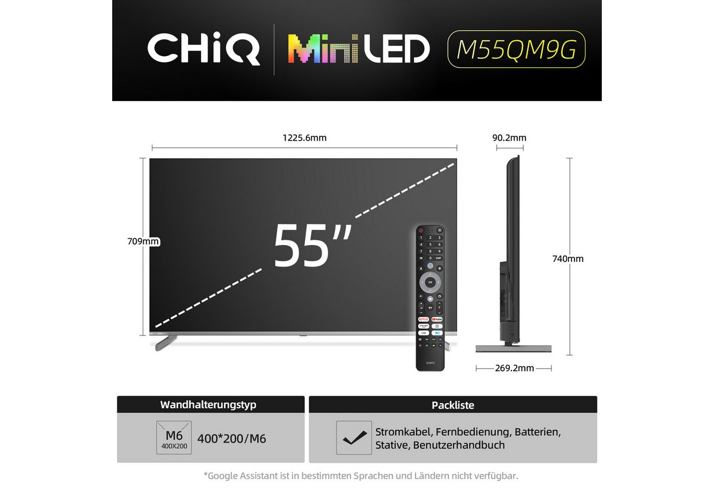 CHiQ M55QN9G Mini-LED-Fernseher (139 cm/55 Zoll, 4K Ultra HD, Smart-TV, Google TV, Mini LED TV, 4K UHD TV, DLG 120Hz, 95% DCI-P3-Farbgenauigkeit, Dolby Vision, Google Assistant) ! RABATT: 28.81% CHiQ M55QN9G Mini-LED-Fernseher (139 cm/55 Zoll, 4K Ultra HD, Smart-TV, Google TV, Mini LED TV, 4K UHD TV, DLG 120Hz, 95% DCI-P3-Farbgenauigkeit, Dolby Vision, Google Assistant) ! RABATT: 28.81%