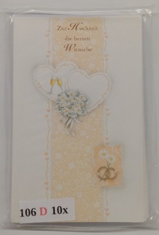 LYSCO Grußkarten 10 Glückwunschkarten Glückwünsche Hochzeit + DIN A6 Umschlag, Glückwunschkarten Geschenk Vermählung Feier, 4seitig - klappbar