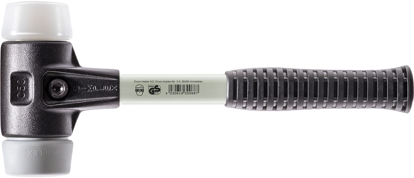 Halder KG Hammer SIMPLEX-Schonhämmer, mit verstärktem Stahlgussgehäuse und Fiberglasstiel Ø=50 mm 3737.050
