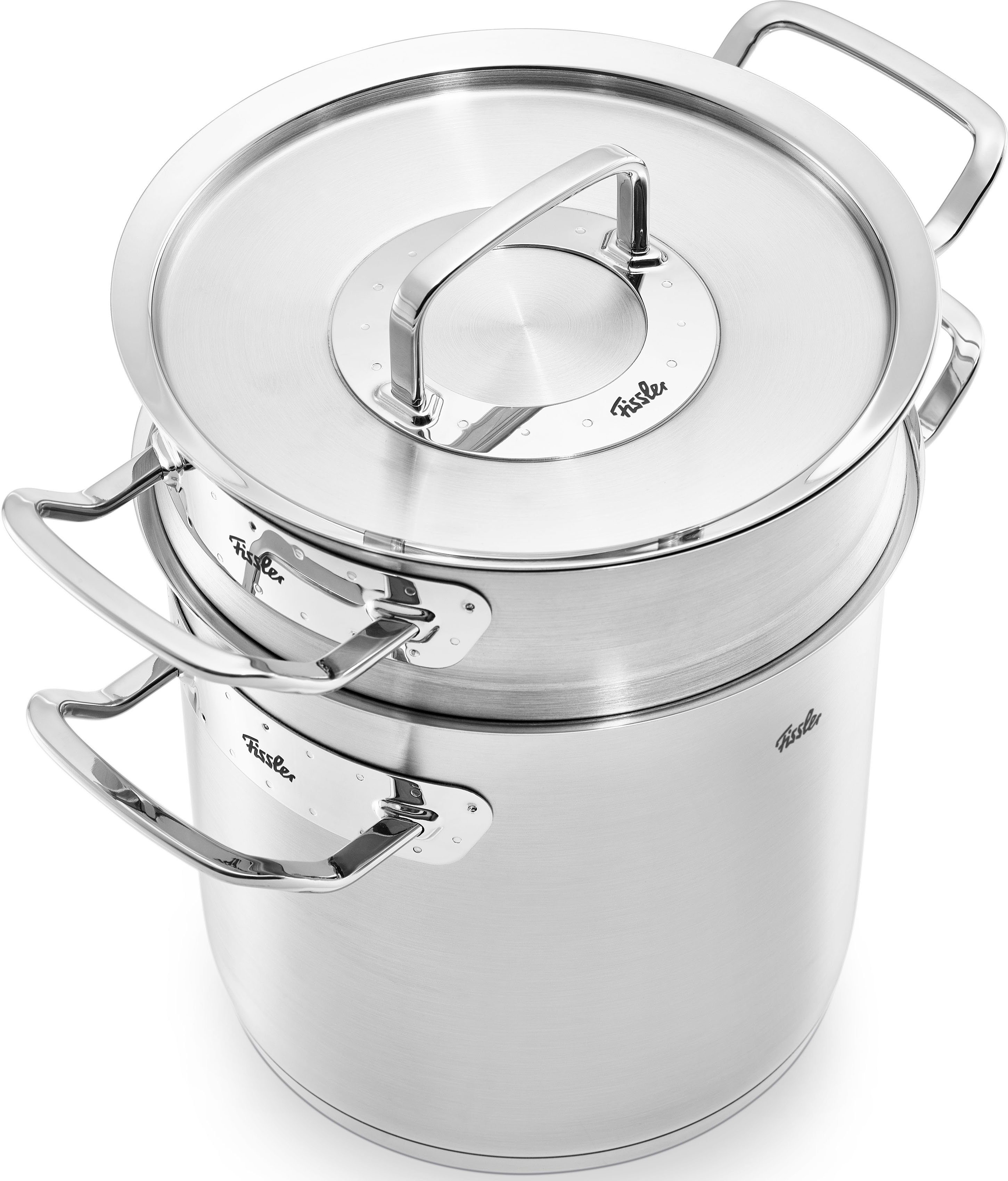 Fissler Kochtopf ORIGINAL-PROFI COLLECTION®, Edelstahl 18/10 (3-tlg), mit breitem Schüttrand, Kaltmetallgriffen. Made in Germany