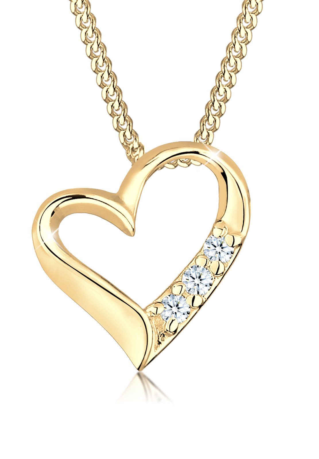 Elli DIAMONDS Kette mit Anhänger Herz Liebe Diamant (0.06 ct) 925 Silber, Herz