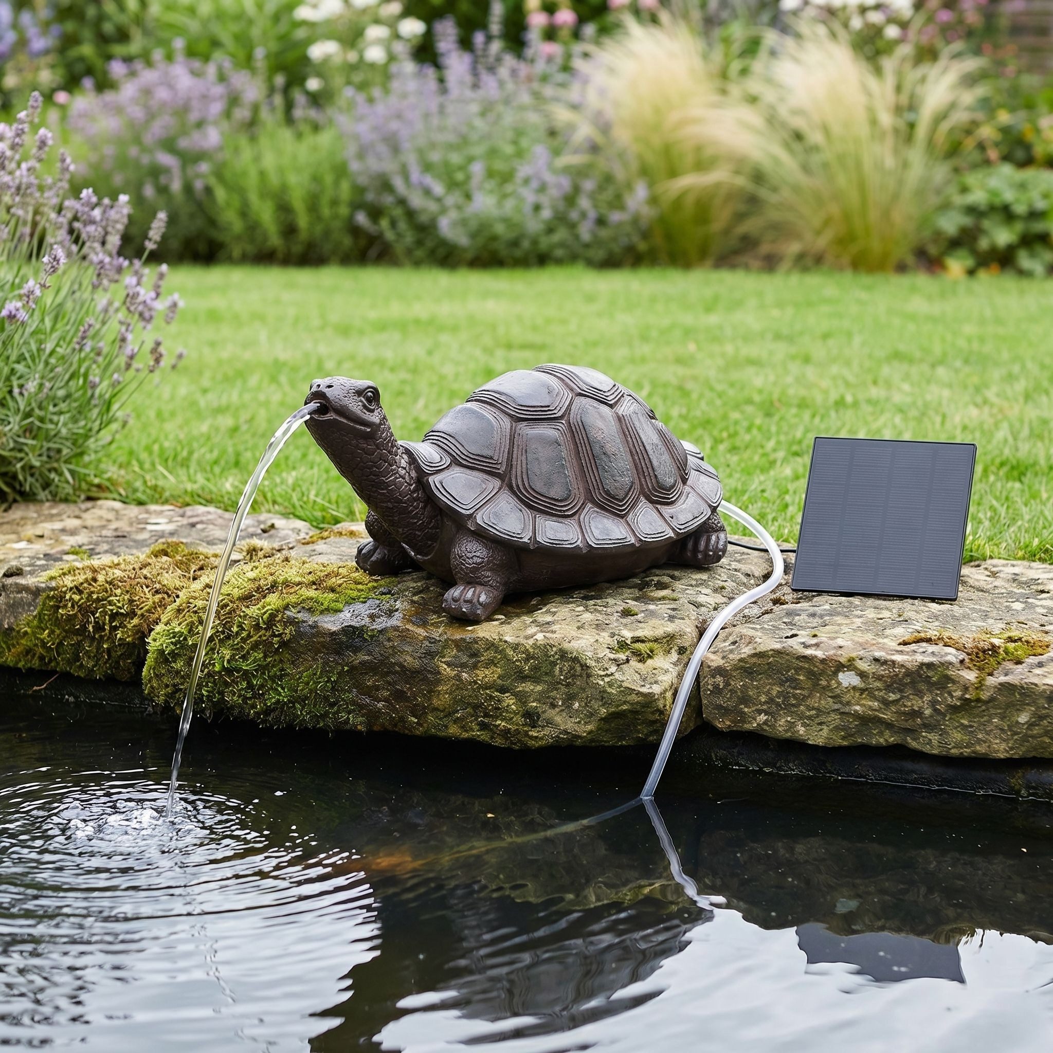 Arnusa Wasserspeier Solar Springbrunnen Schildkröte mit Pumpe Wasserspiel Teich, Teichdekoration Gartenfigur Komplett-Set – Bild 4 von 5
